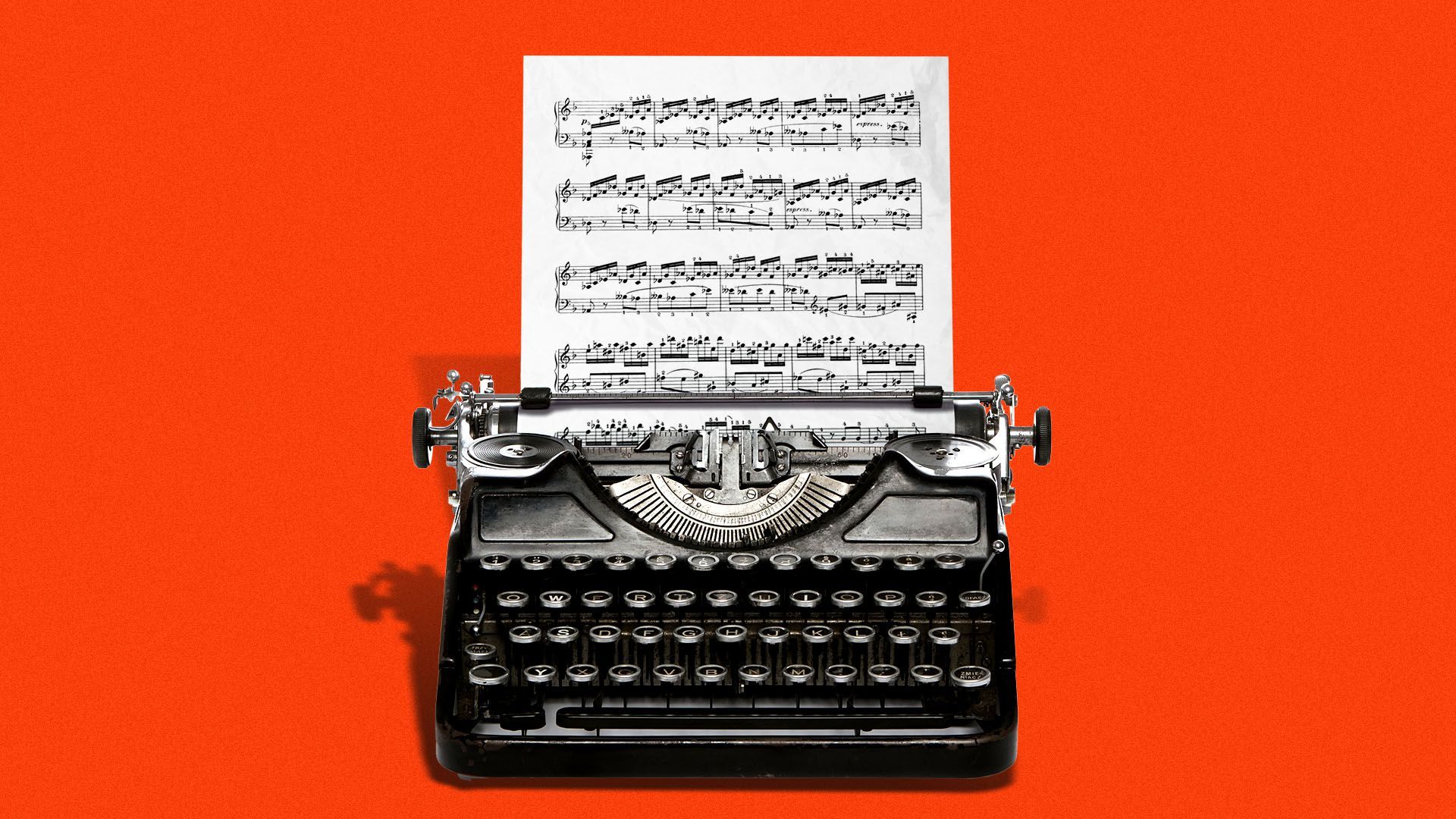 Illustration of sheet music in a typewriter
