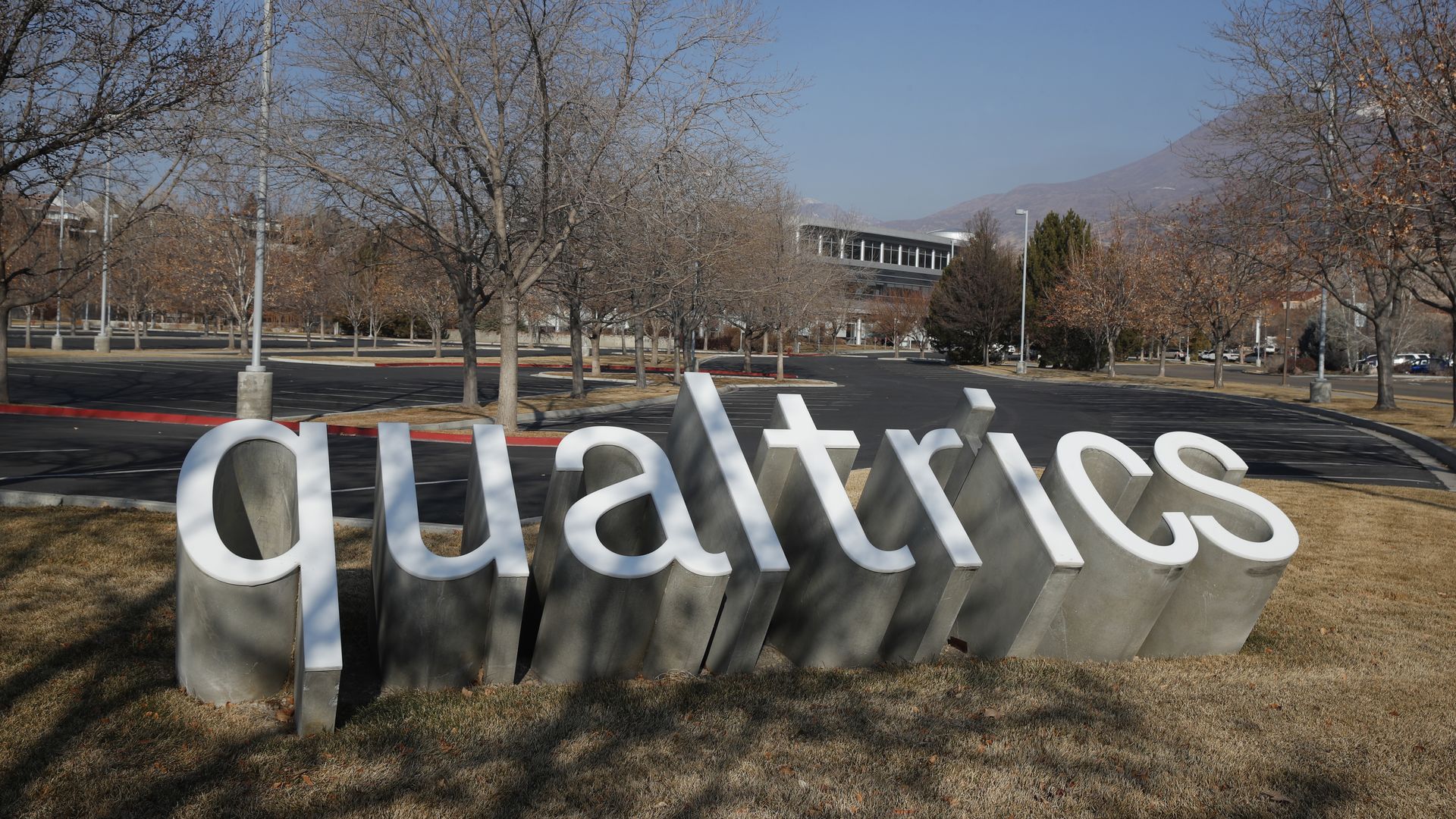 Signage in front of Qualtrics International Inc. headquarters in Provo, Utah.