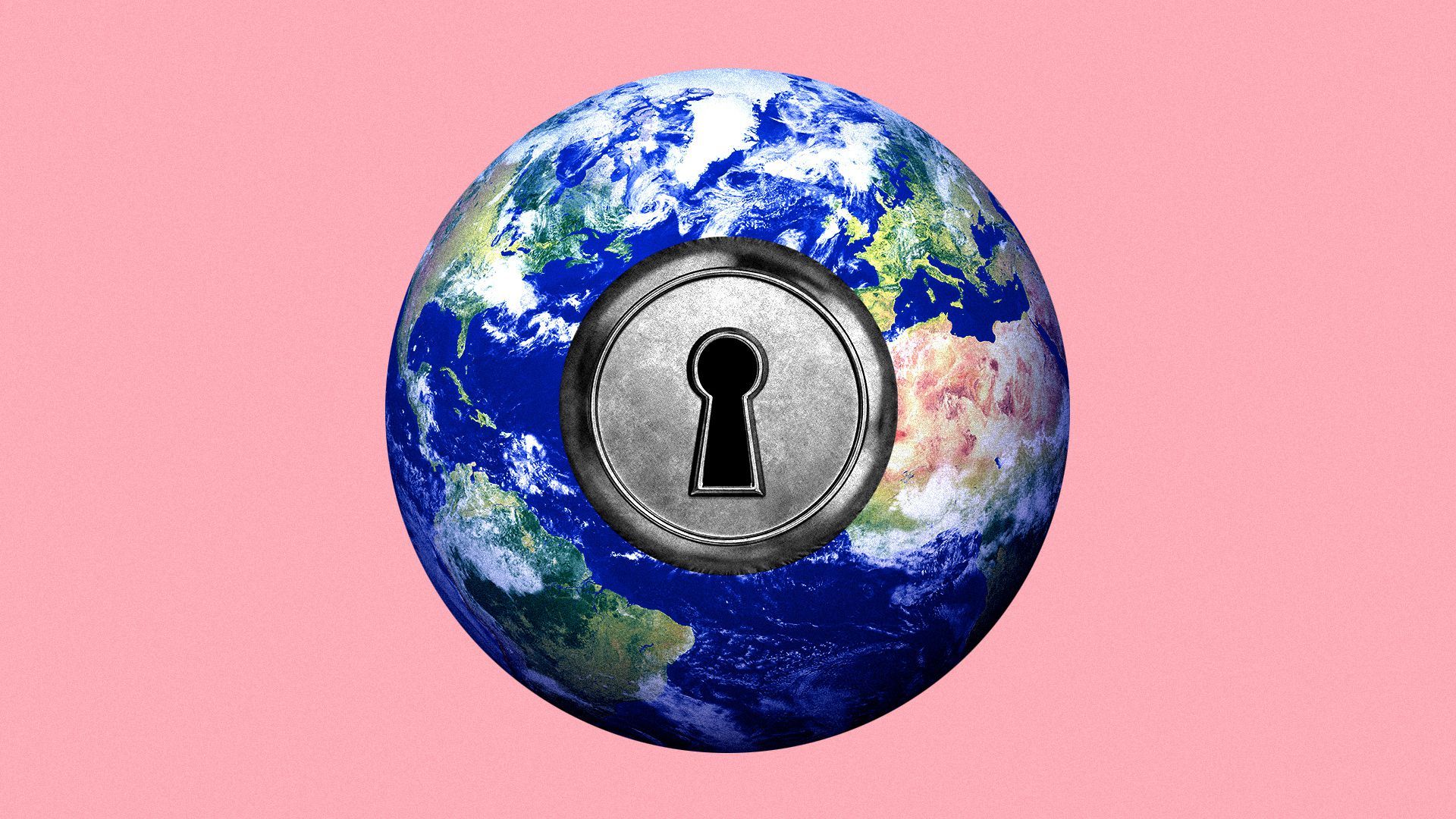 Illustration of the Earth with a giant keyhole in the center. 