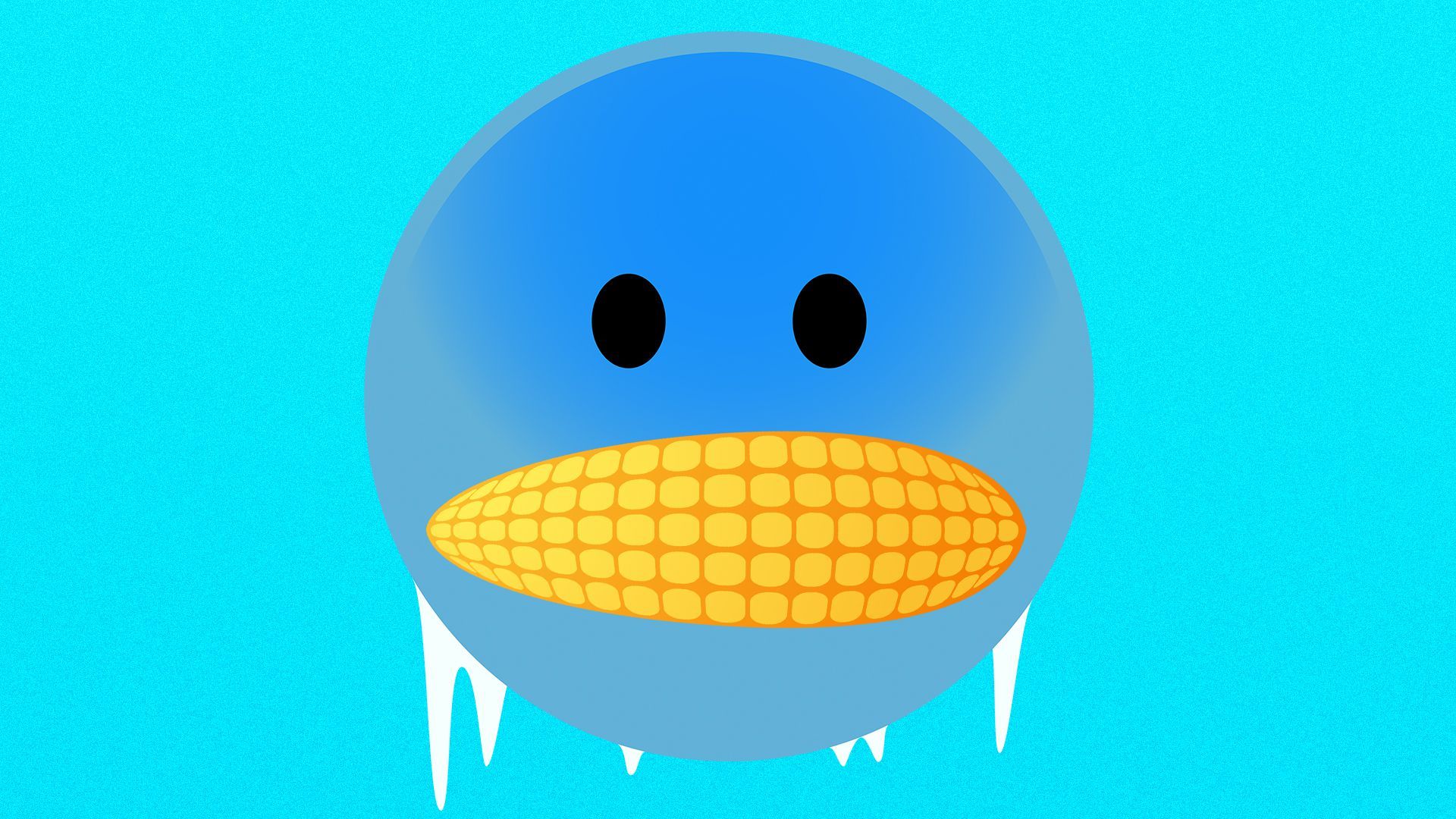 Illustration of a cold emoji with an ear of corn instead of teeth.