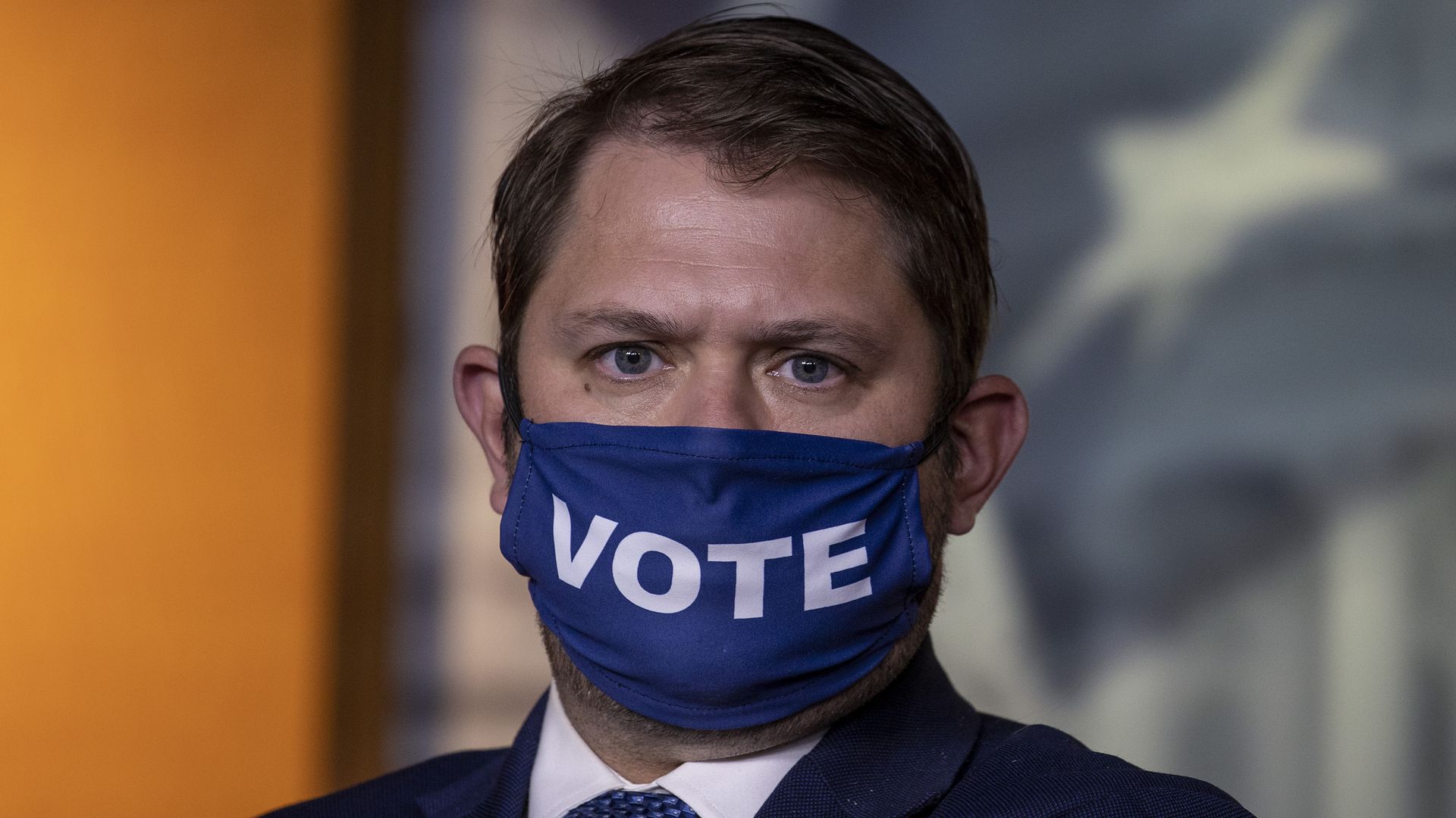 U.S. Rep. Ruben Gallego (D-AZ), with a mask on that reads "vote," attends a press conference on Capitol Hill on June 30, 2020 in Washington, DC.