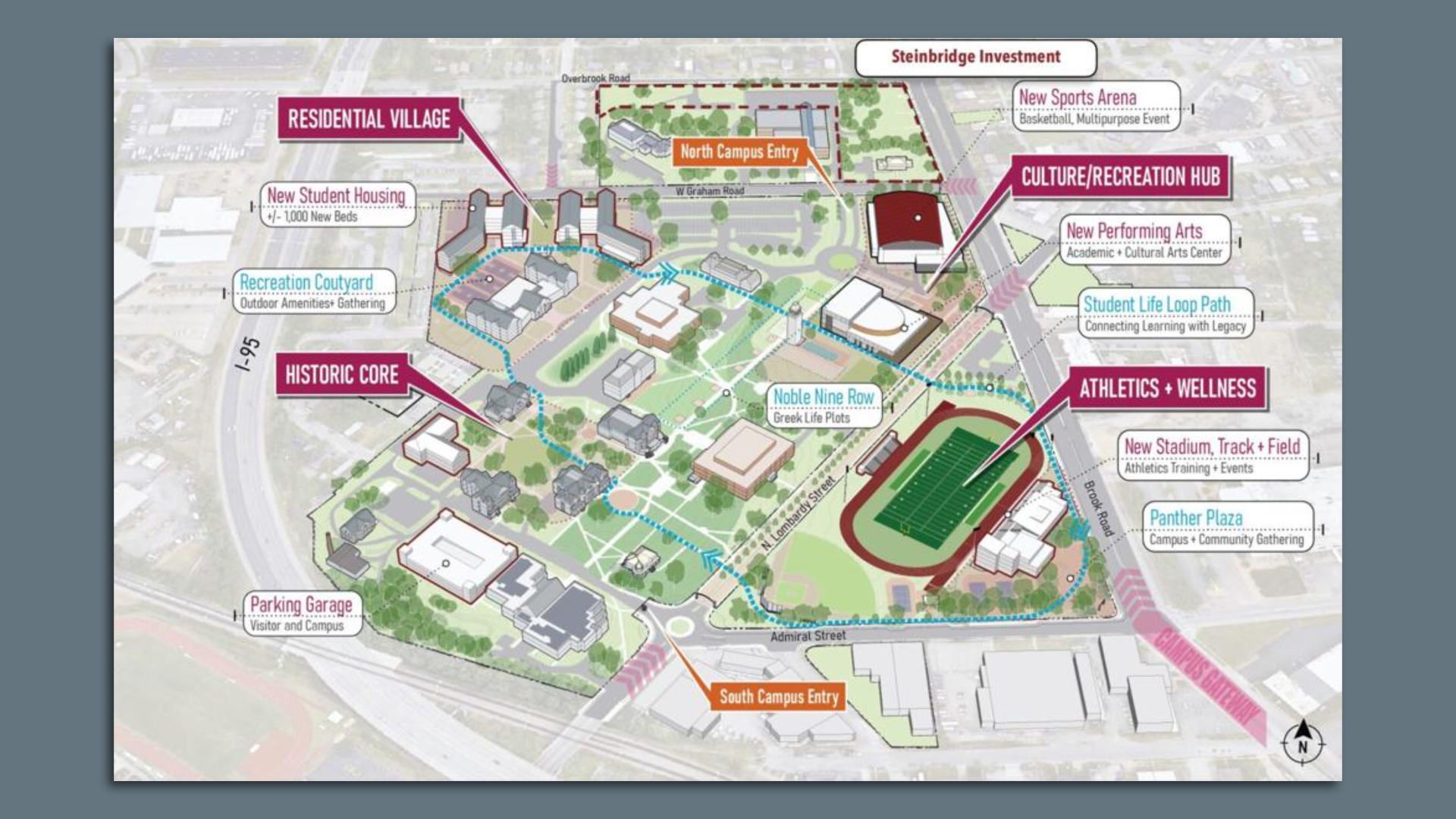 Image shows a map of VUU's current campus with labels for its future plans