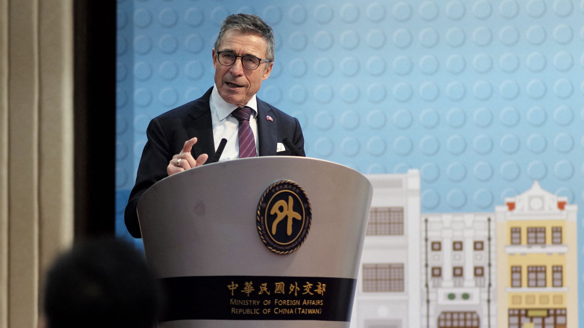 Former NATO chief Anders Fogh Rasmussen speaks during a press conference at the Ministry of Foreign Affairs (MOFA) in Taipei on January 5, 2023.