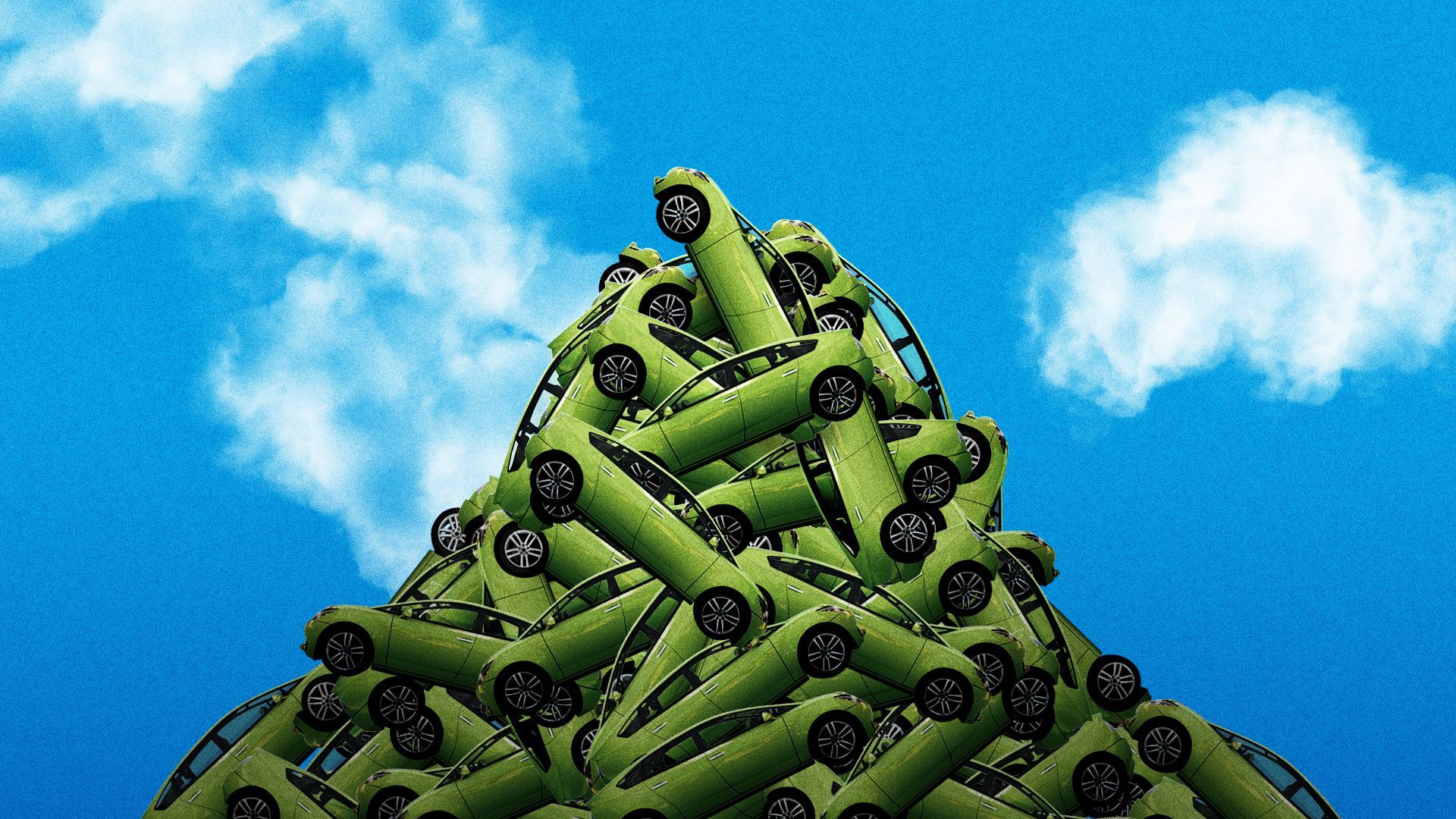 Illustration of a stack of green cars.