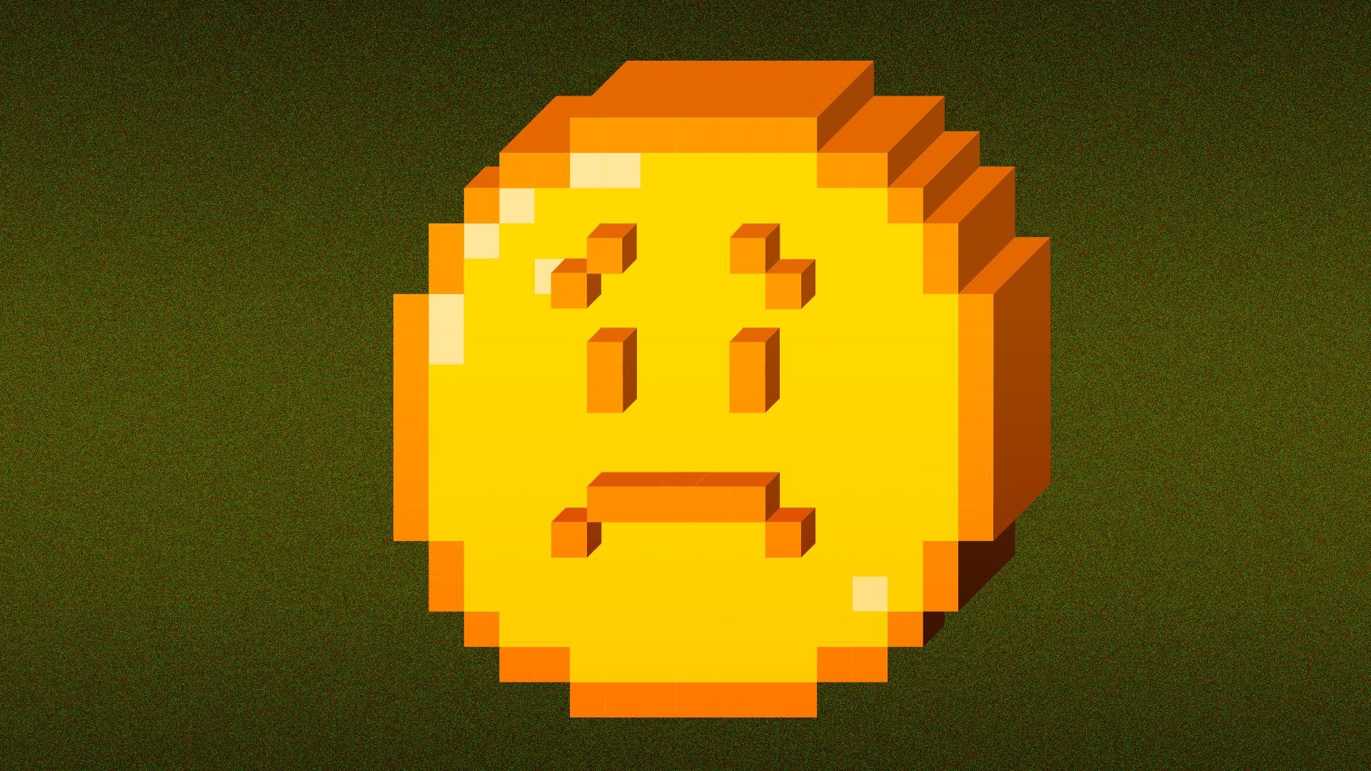 Illustration of a sad face on a digital, pixelated coin