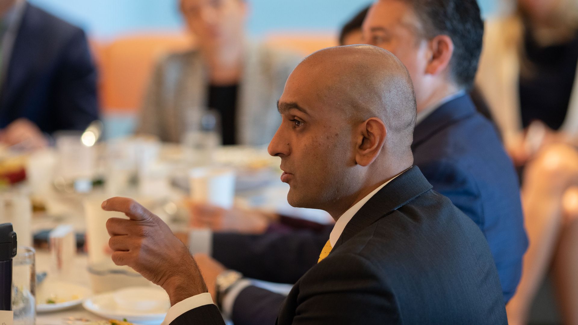 Sandeep Patel, Open Innovation Manager at the U.S. Dept. of Health & Human Services speaking at the Axios table. 
