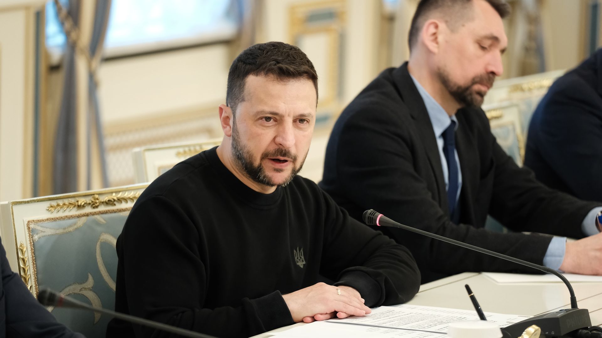 Volodymyr Zelenskyi speaks during the meeting with U.S. Secretary of State Antony Blinken (not pictured) on May 14,