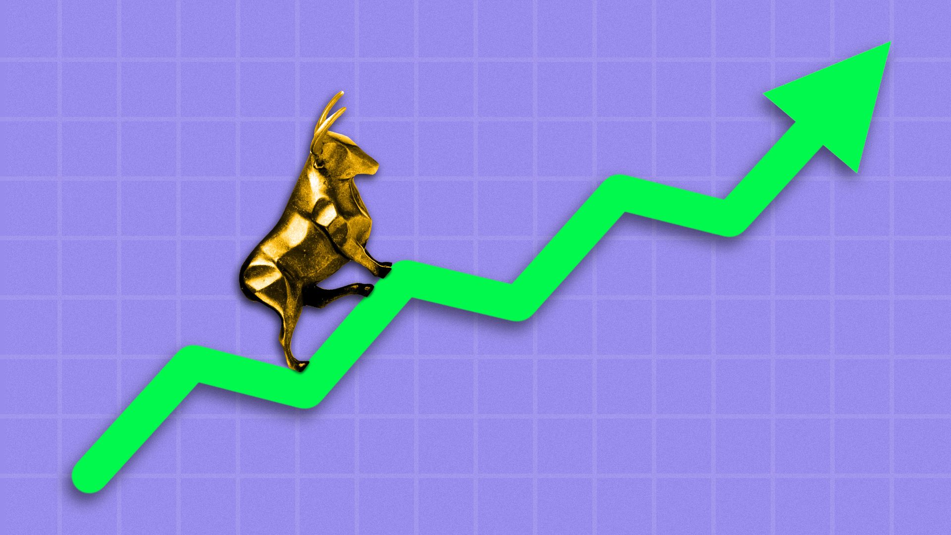 Illustration of a bull climbing up a line chart.
