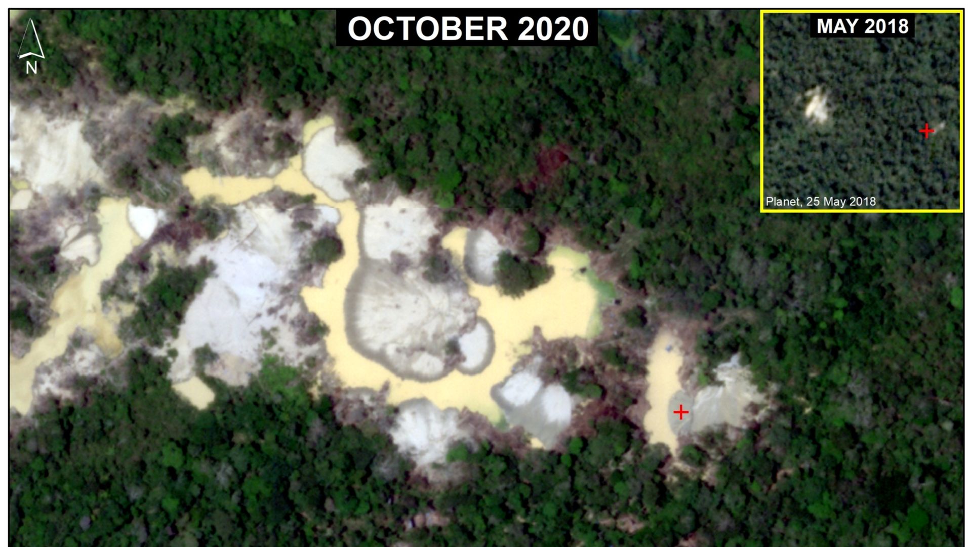 A photo of gold mining operations as seen from space.