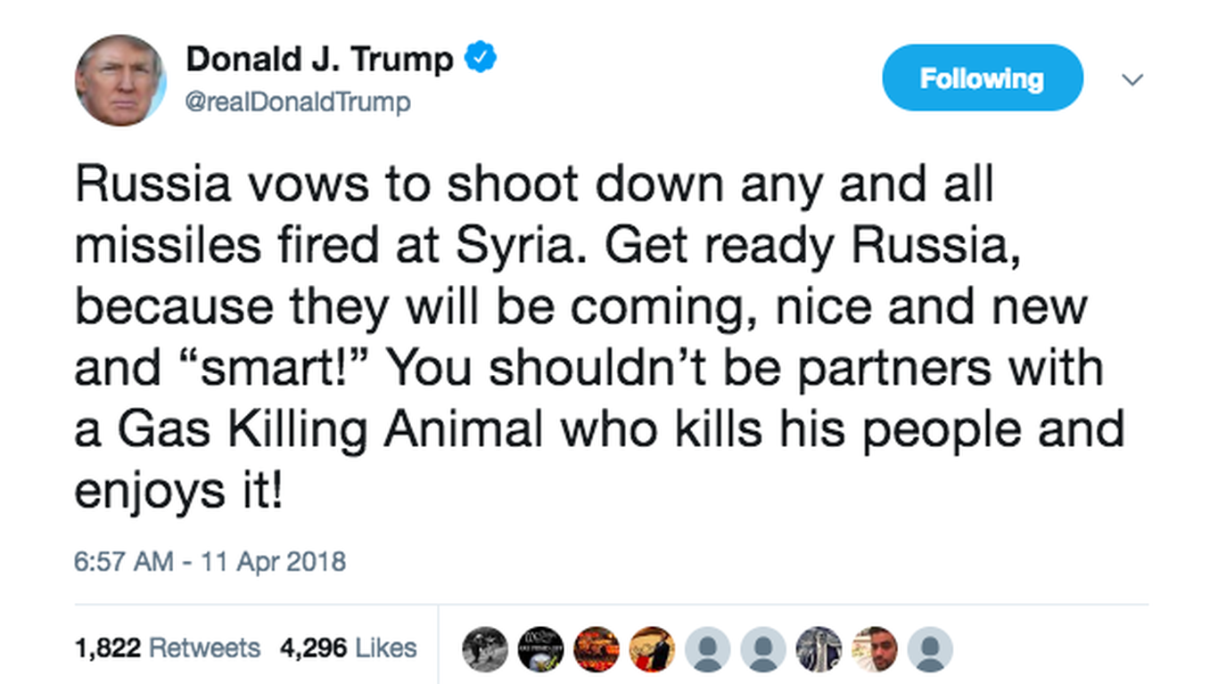 Trump taunts Russia on Syria strikes, but calls for end to arms race - Axios