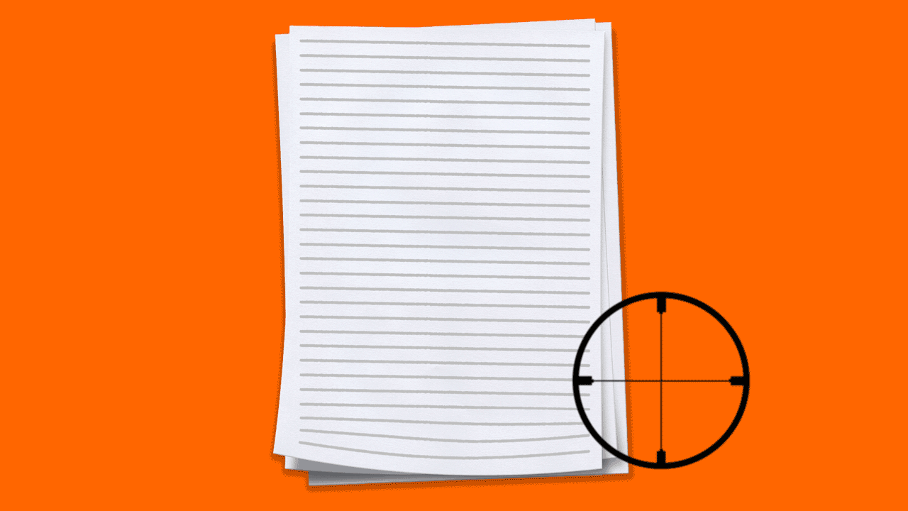 Animated illustration of a crosshairs target highlighting lines in a document
