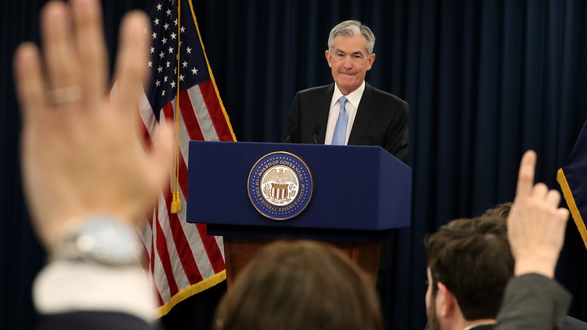 WASHINGTON, DC - MARCH 20: Federal Reserve Board Chairman Jerome Powell speaks during a news conference on March 20, 2019 in Washington, DC. 