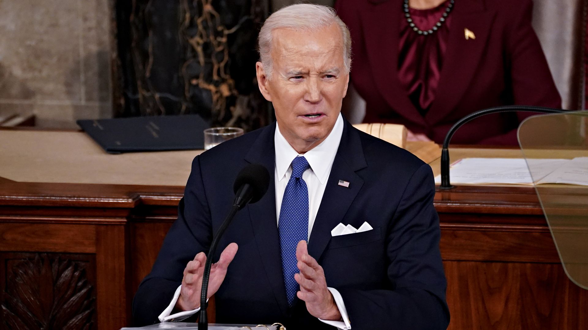 President Biden speaks during his State of the Union address on Tuedsay.