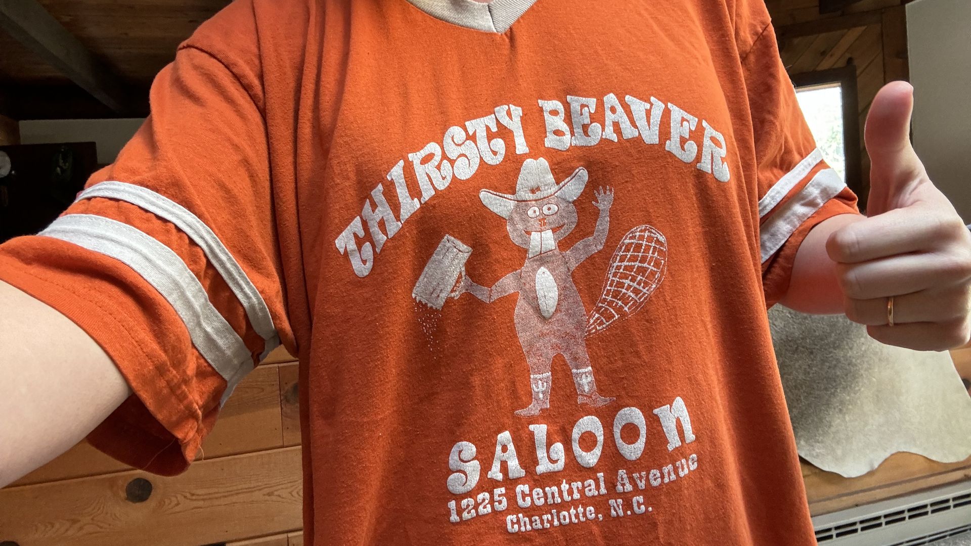 Thirsty Beaver graphic T-shirt. 