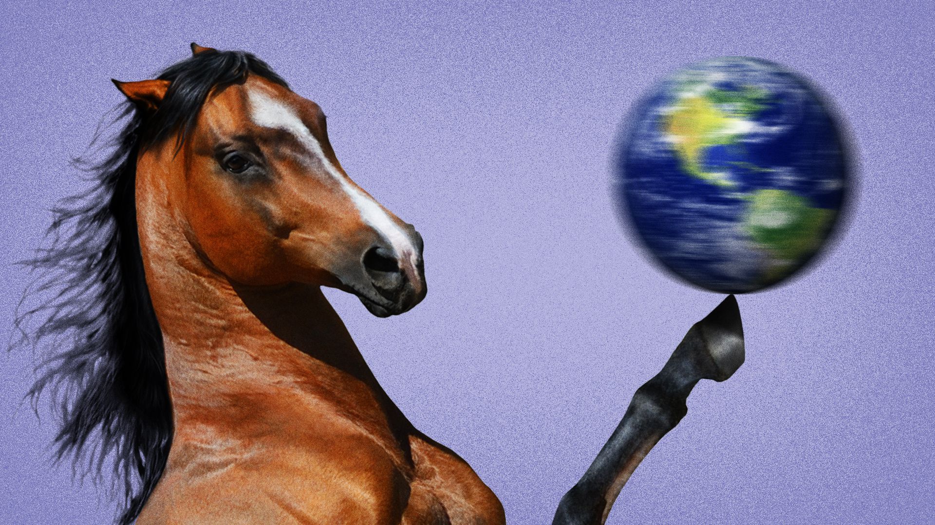 Illustration of a horse spinning a globe on its hoof. 