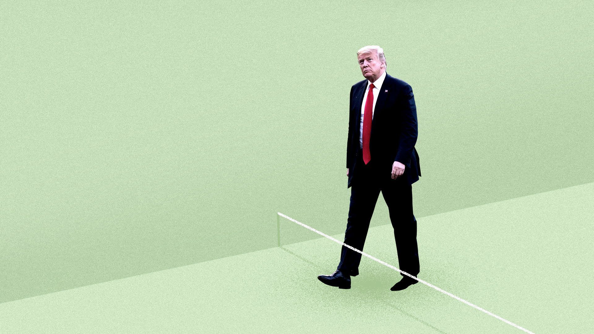 An illustration of Trump walking into a trap 