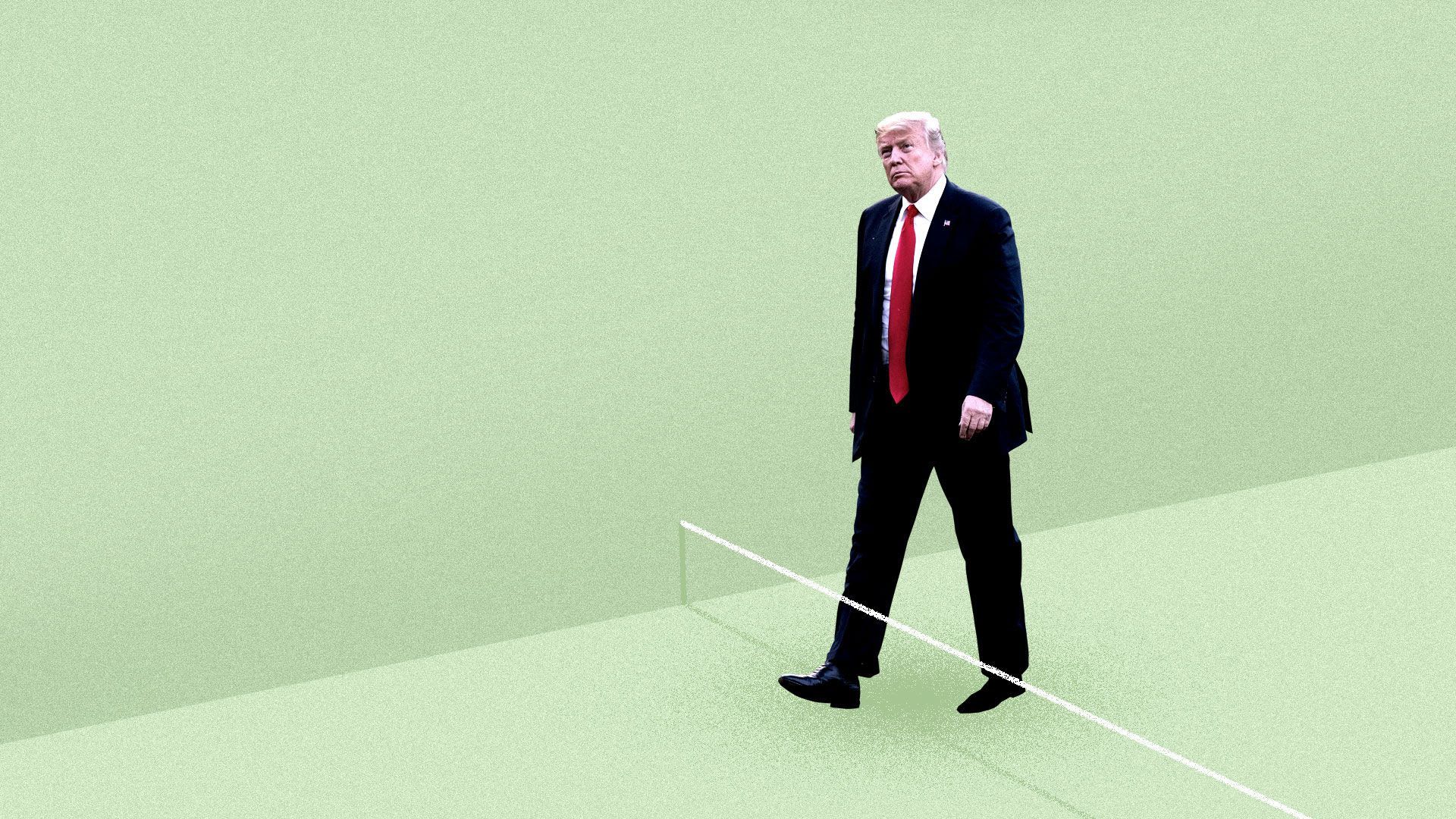An illustration of Trump walking into a trap