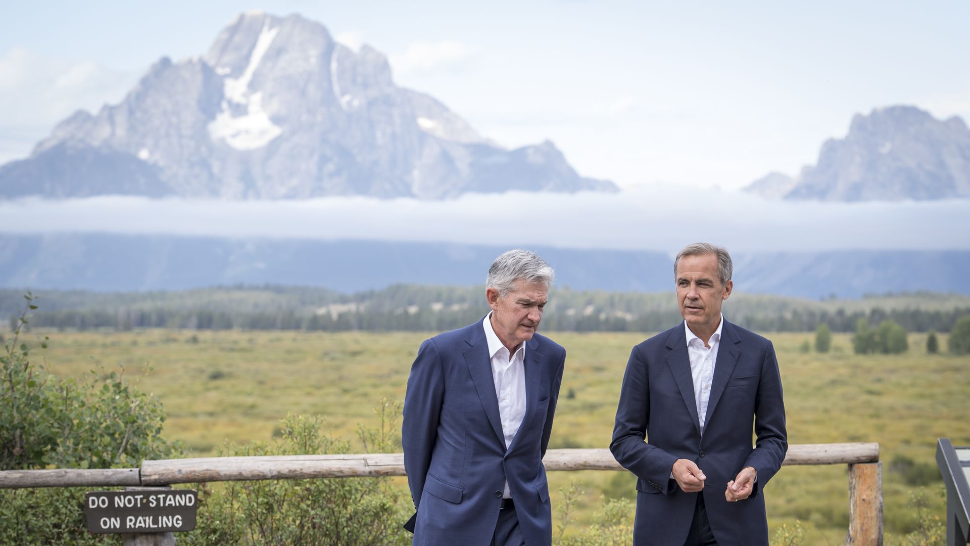 Fed Chair Jerome Powell, with former Bank of England Governor Mark Carney, at the 2019 Jackson Hole symposium