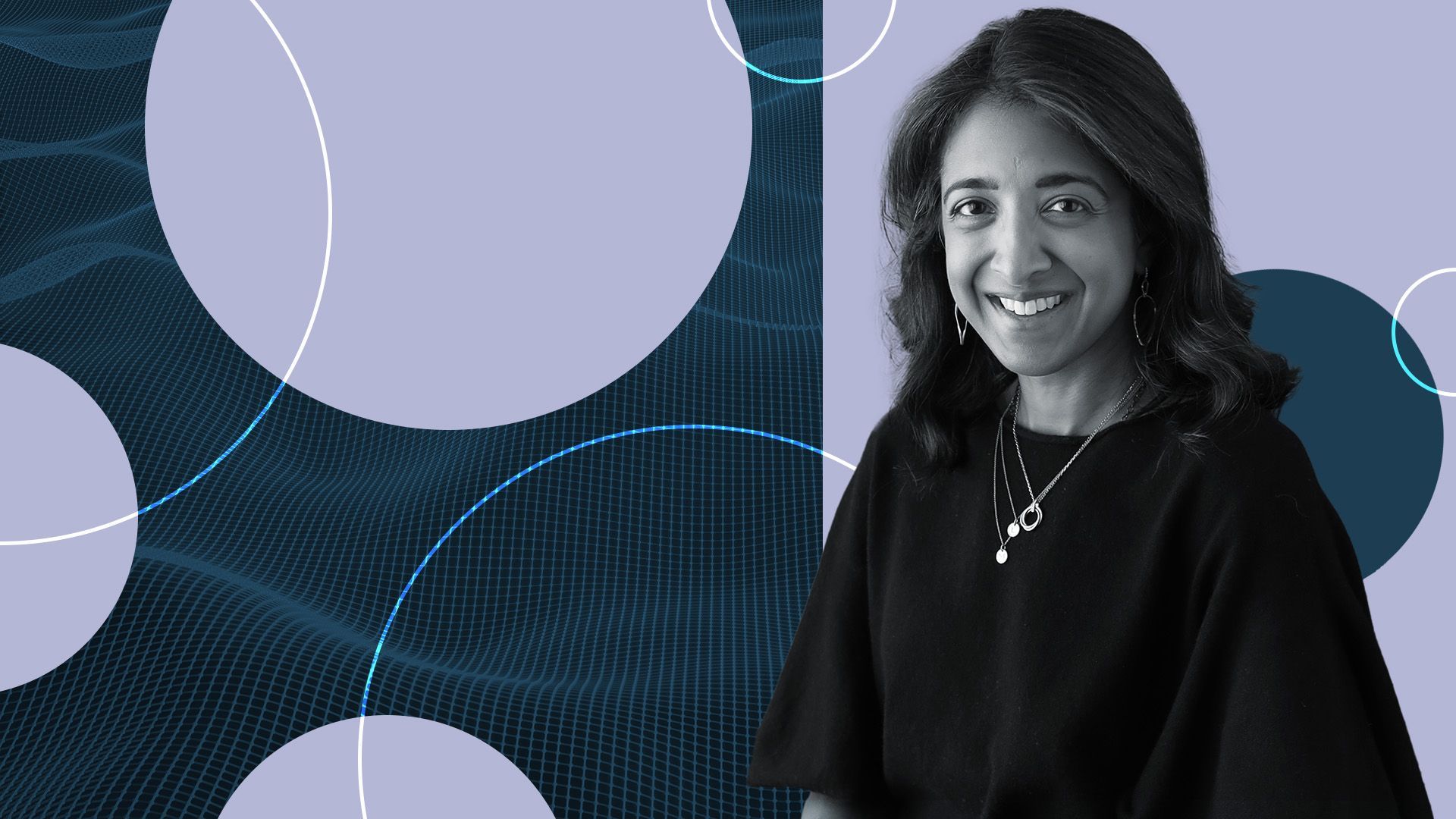 an illustration of Saloni Multani surrounded by circles and digital texture