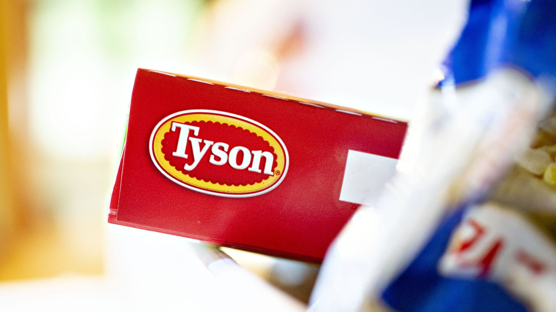 A photo of a box with the Tyson logo. 