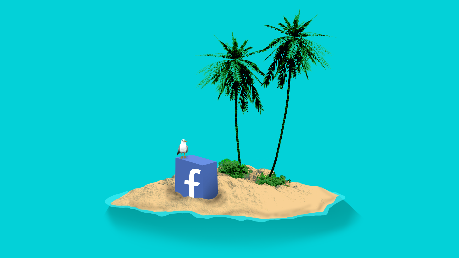 Illustration of an island with facebook logo