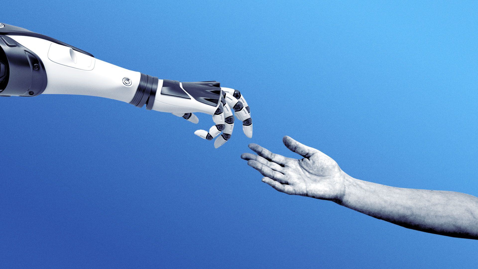 Illustration of robot hand reaching out to human hand