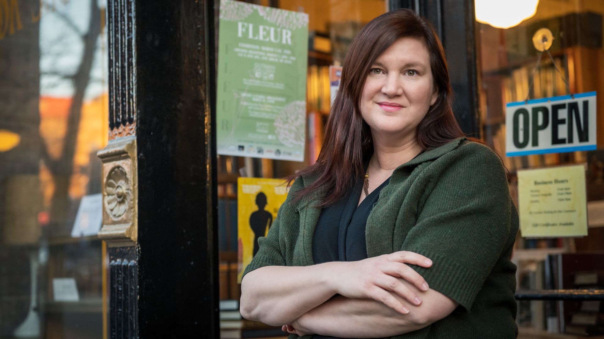Amanda Uhle pictured standing outside a bookstore