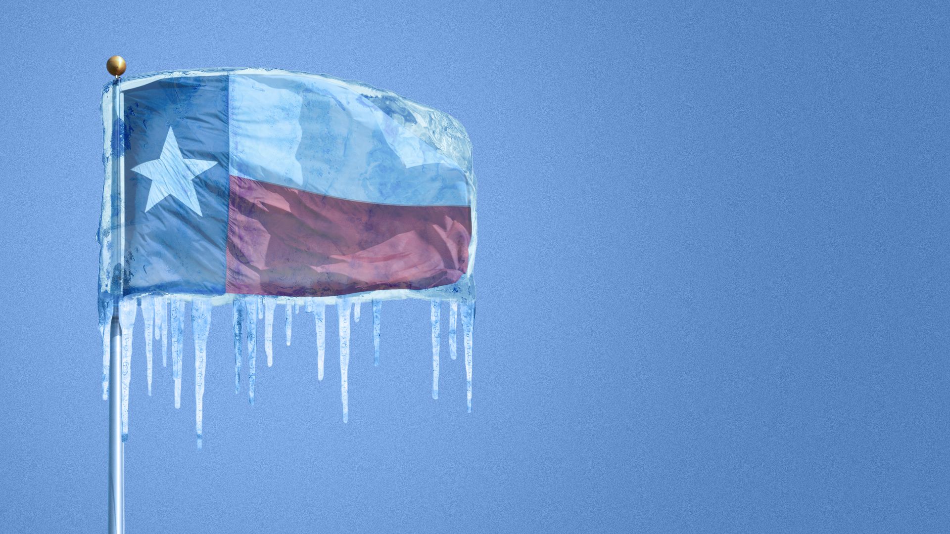 Illustration of the Texas flag, frozen with icicles hanging off of it.