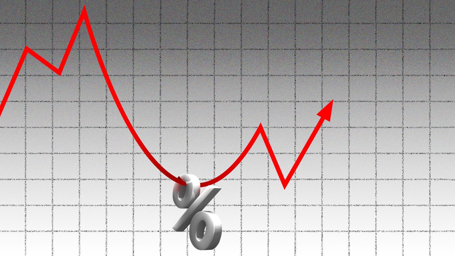 Illustration of a stock trend line being pulled down by a heavy, metal percentage symbol