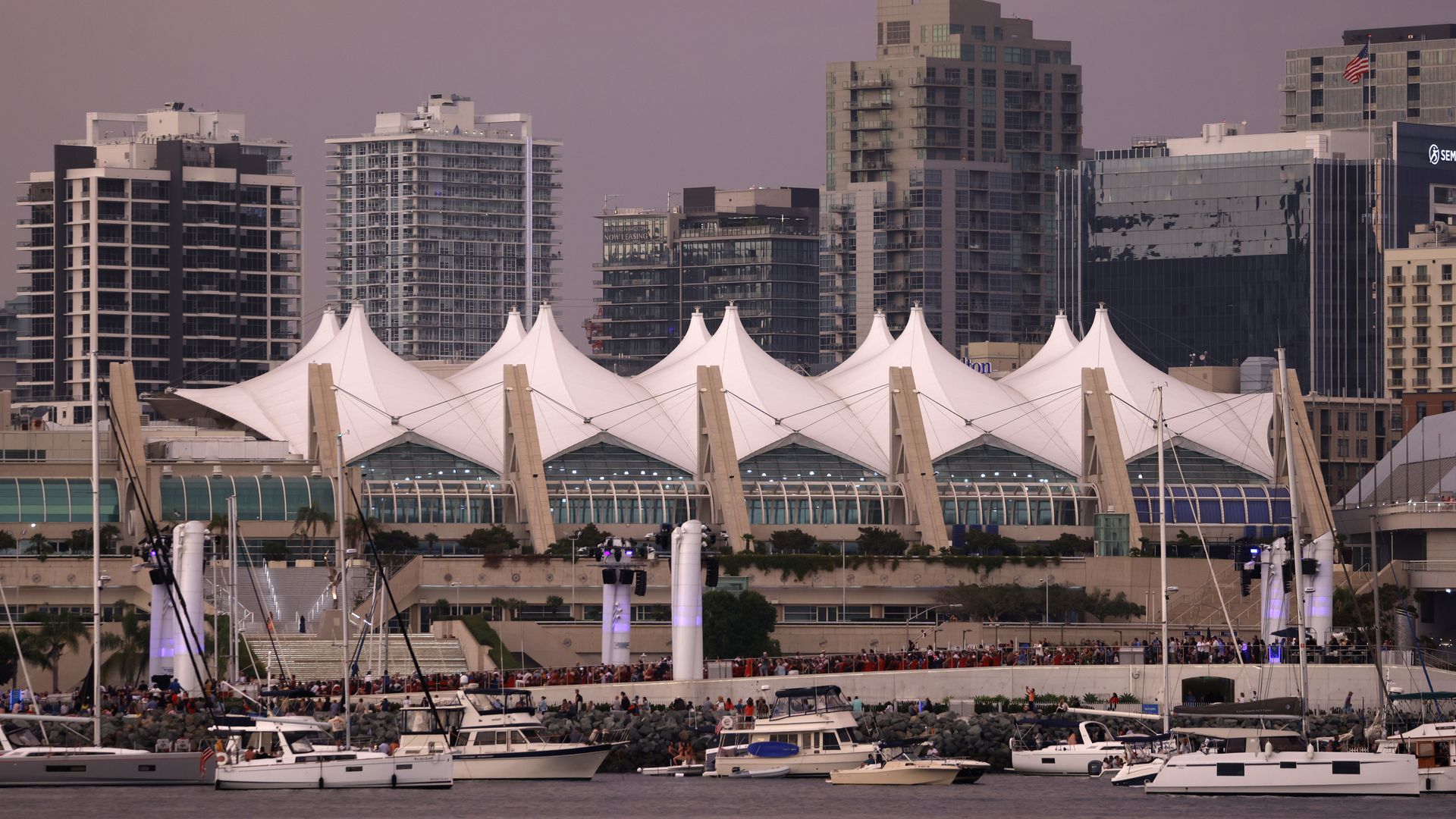 Exterior of the San Diego Convention Center from San Diego Bay