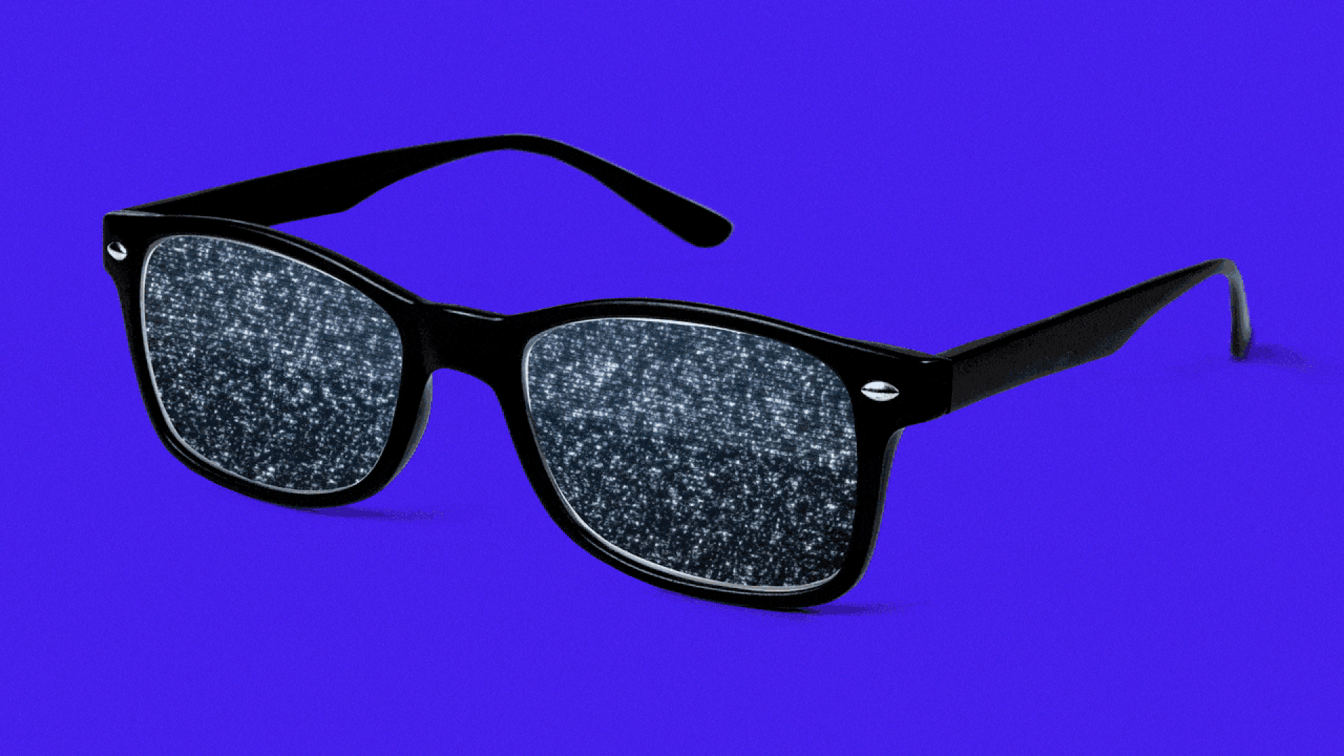 Illustration of a pair of glasses with static in the lenses. 