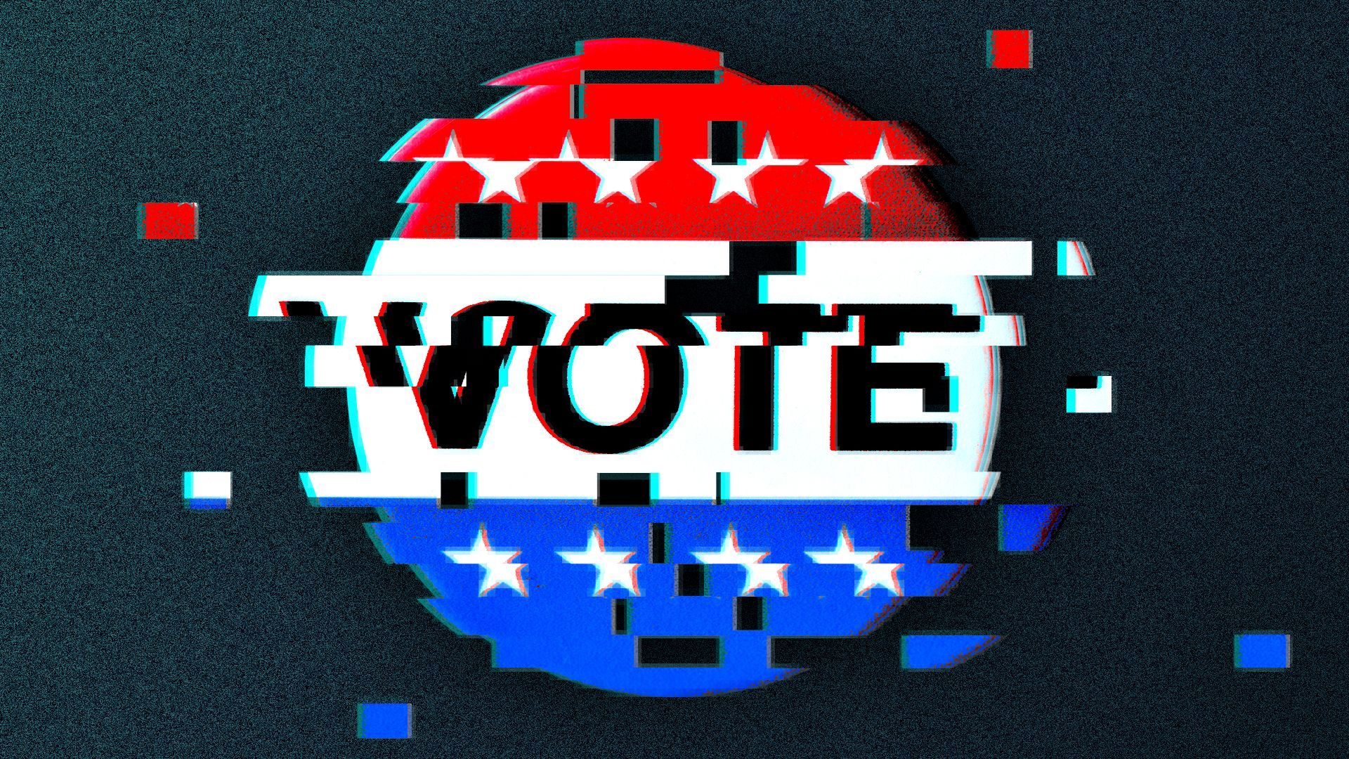 Illustration of a glitching, distorted VOTE button