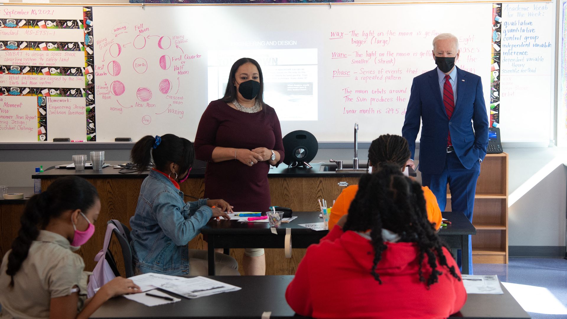 Brookland Middle School teacher Michelle Taylor (left) with President Biden in September 2021 in in Washington, D.C.