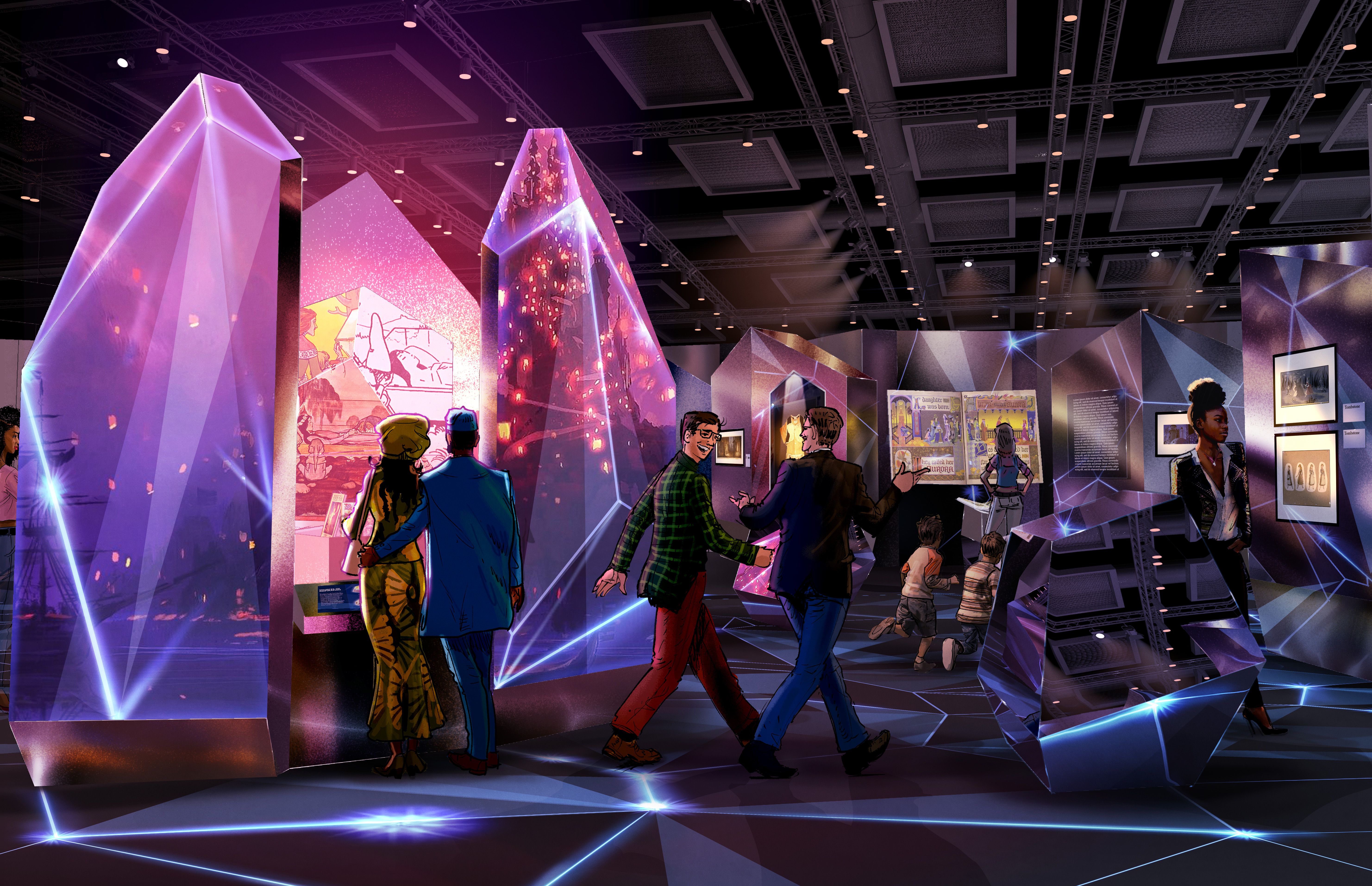 A rendering of a gallery from the "Disney100: The Exhibition."