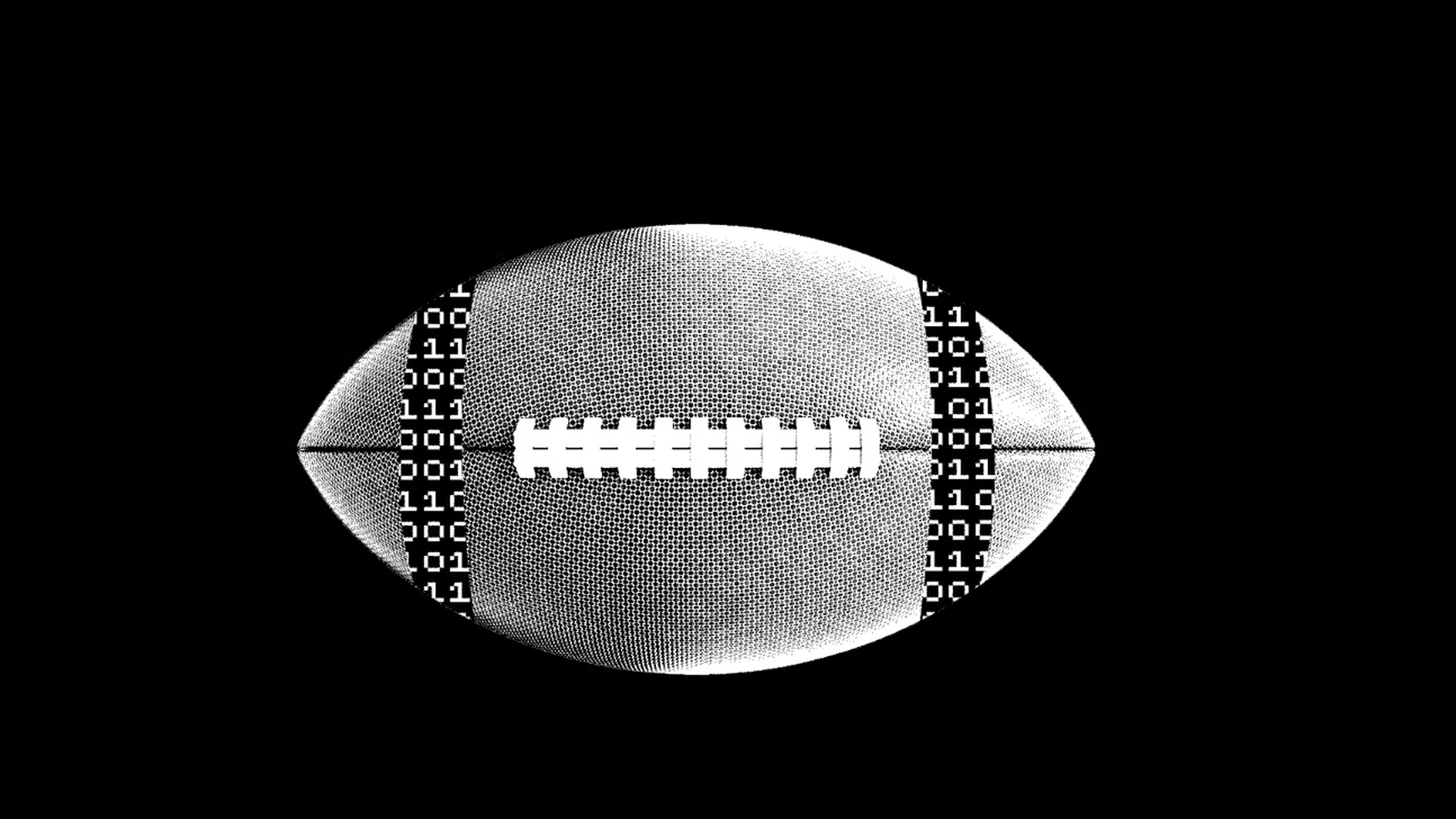 In this illustration, two strings of data decorate opposite ends of a football.