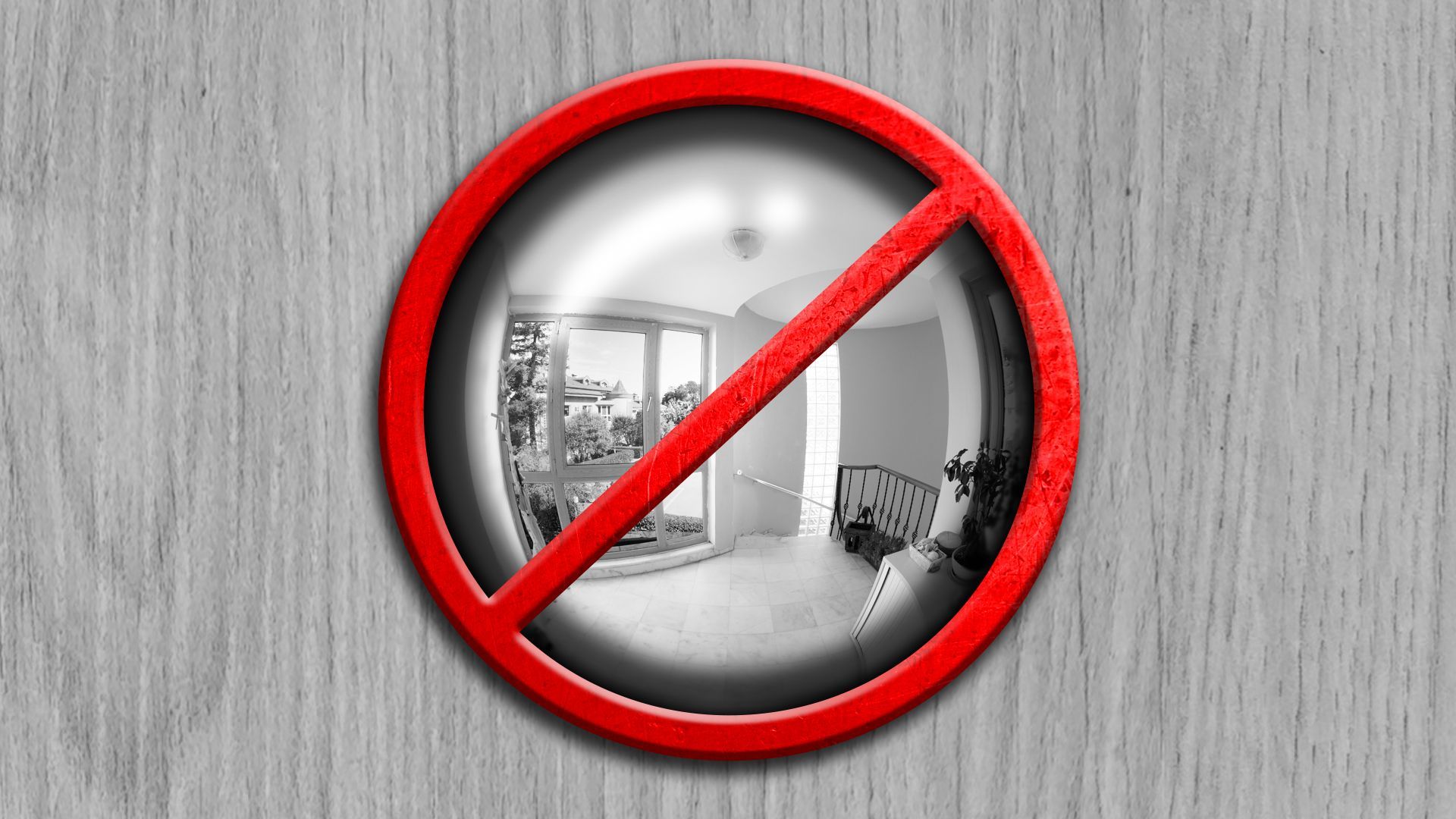 Illustration of a door peephole with a "no" symbol over it