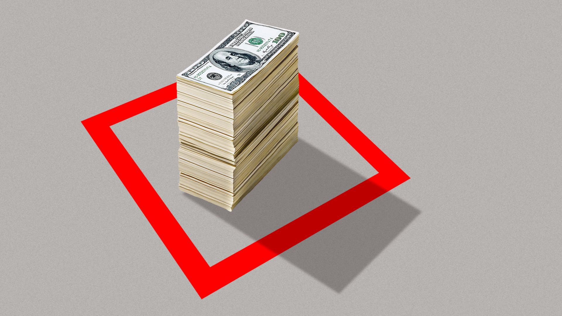 Illustration of a stack of cash inside red square lines
