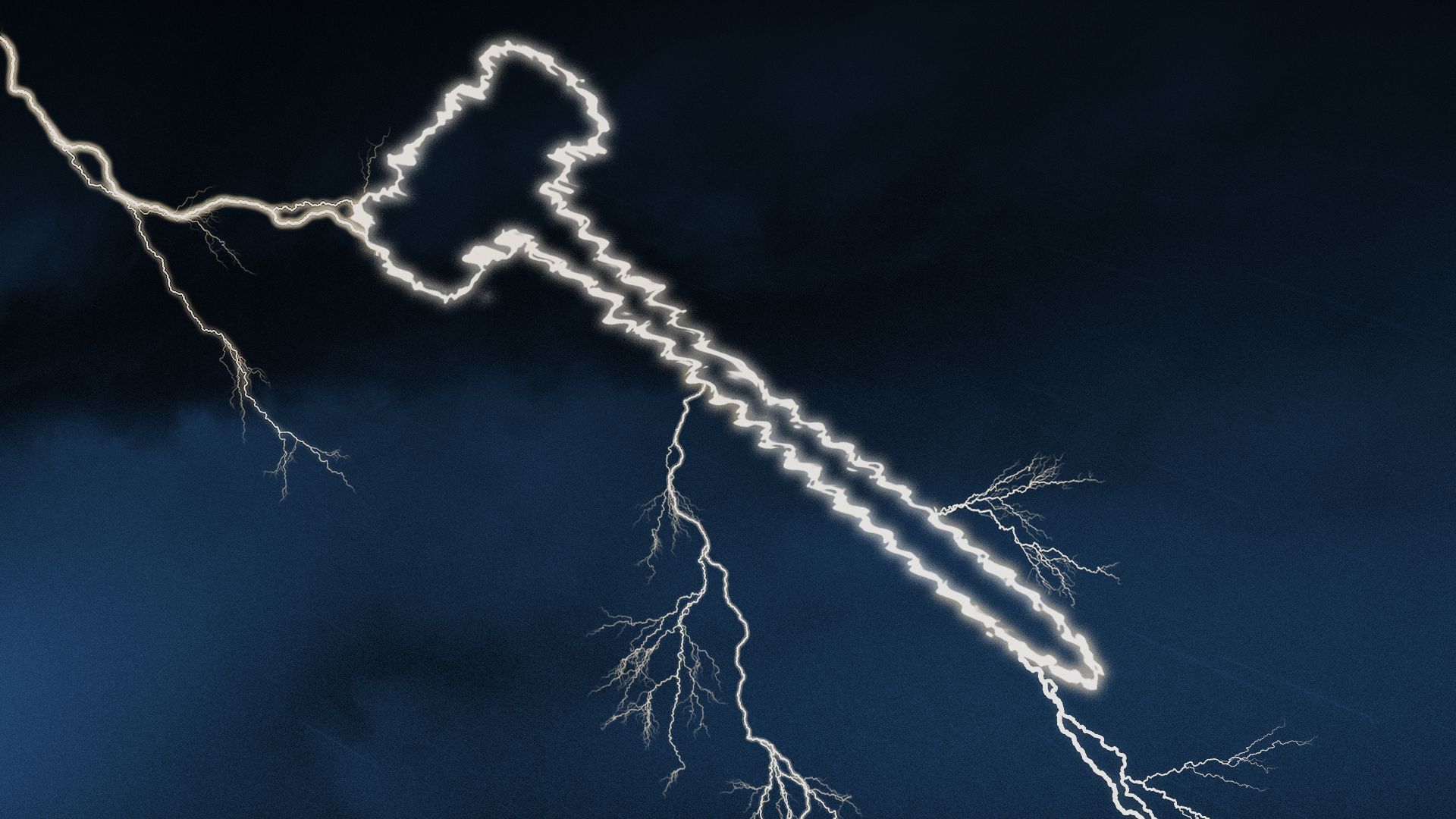 Illustration of lightning forming the shape of a gavel