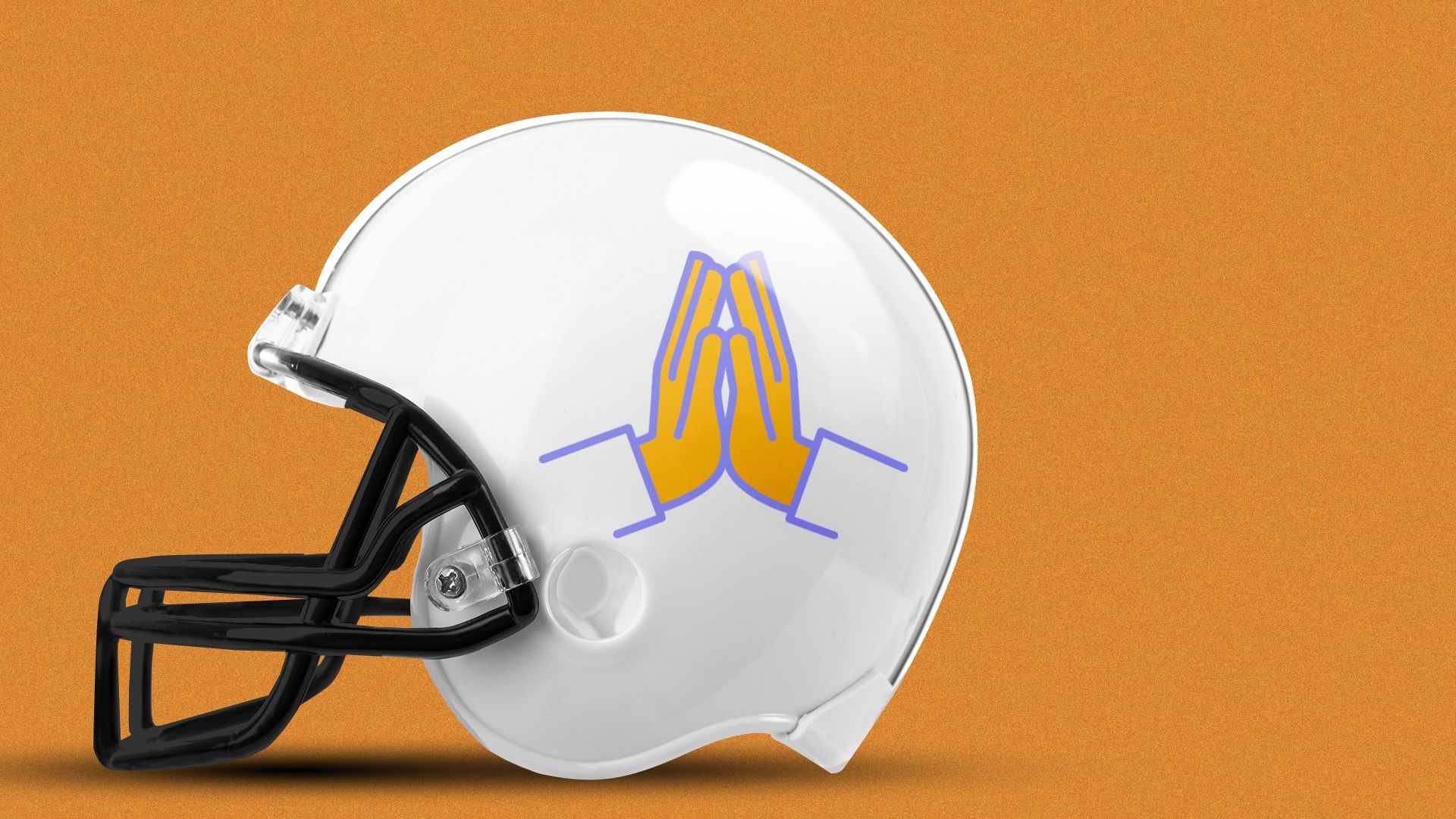 Illustration of a football helmet with a team logo depicting praying hands