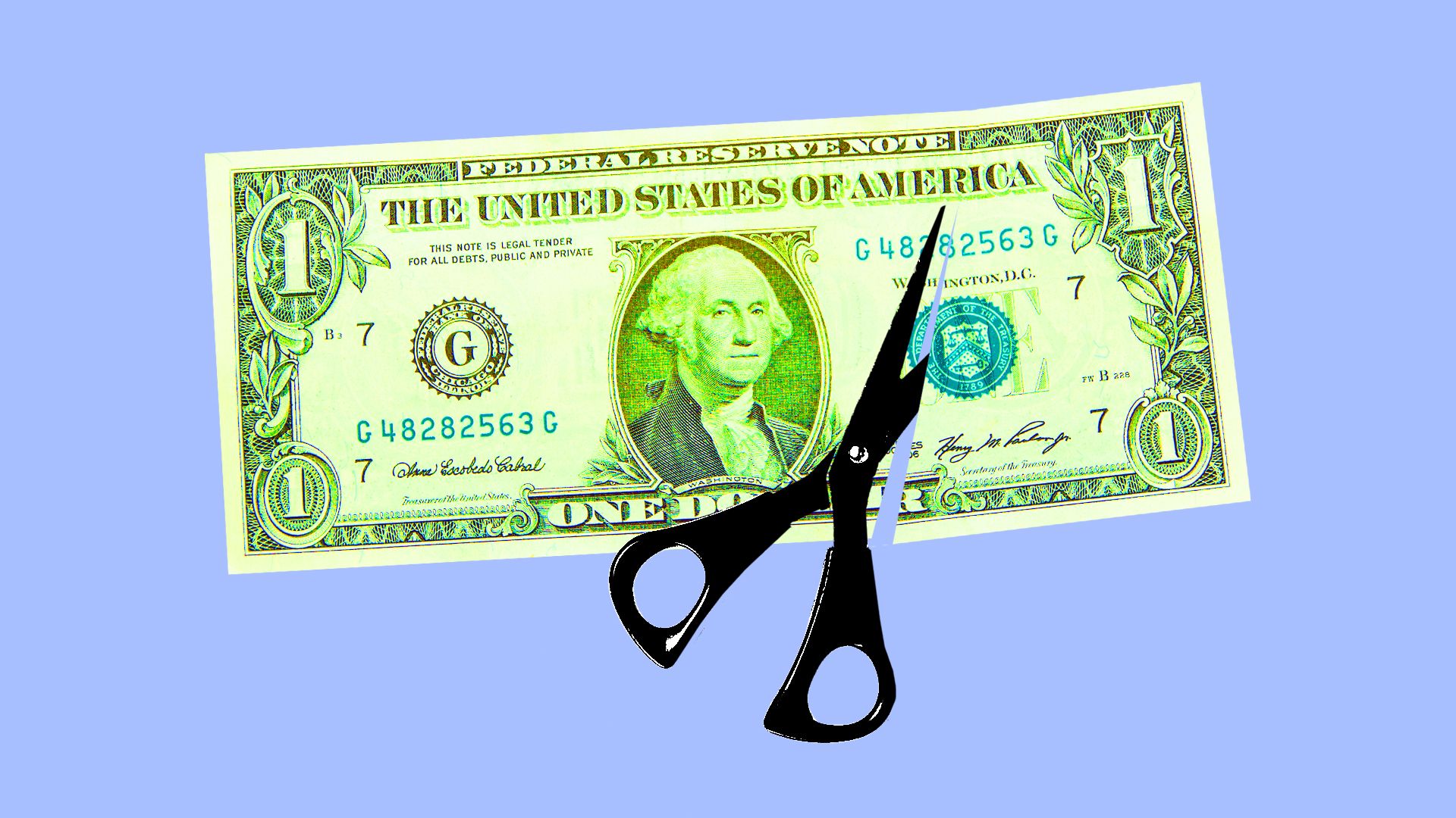 Illustration of a dollar bill being cut with scissors 
