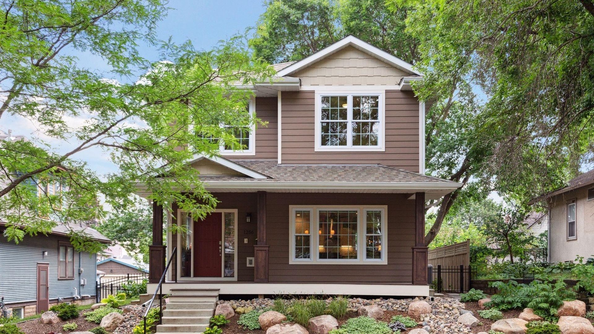 exterior of brown and cream home