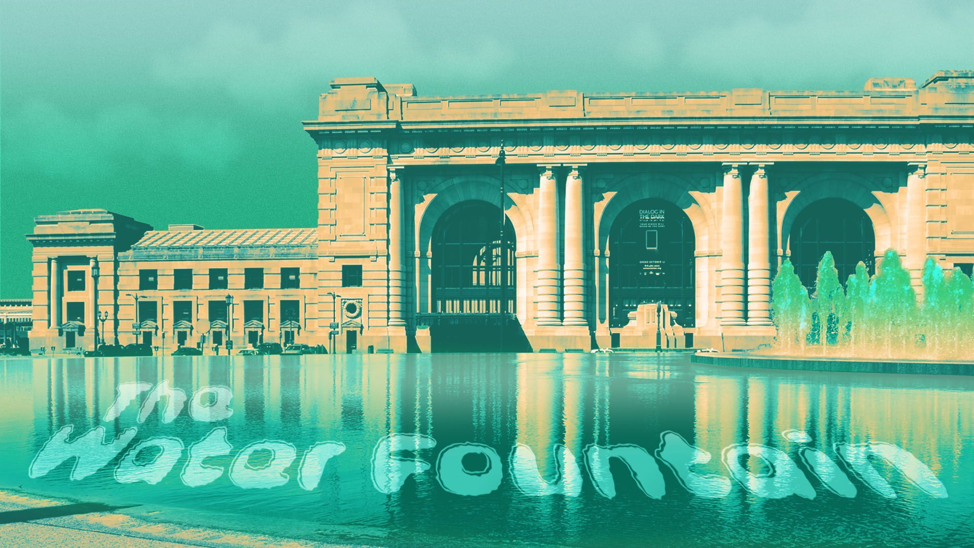 Illustration of the Henry Wollman Bloch Fountain in Kansas City with the words "The Water Fountain" in the water