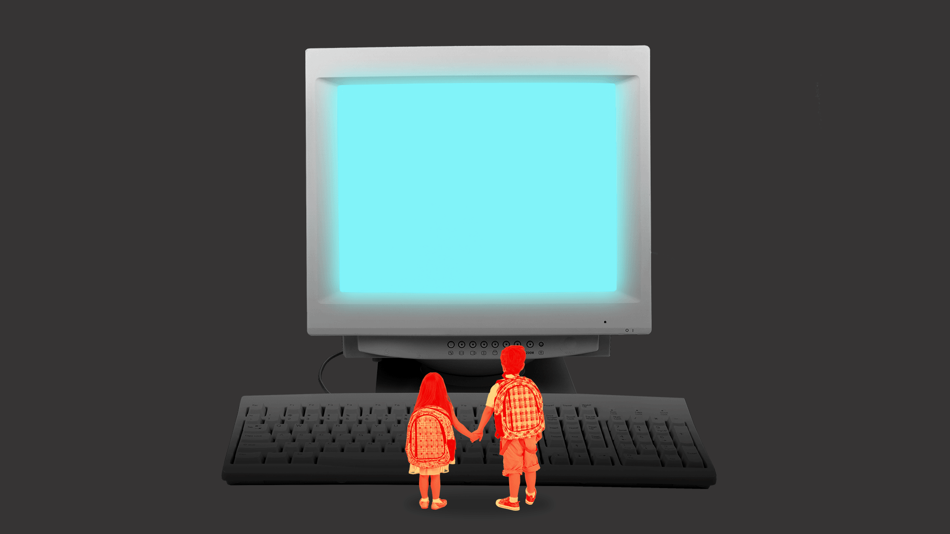 Animated GIF of small children standing in front of a giant computer 