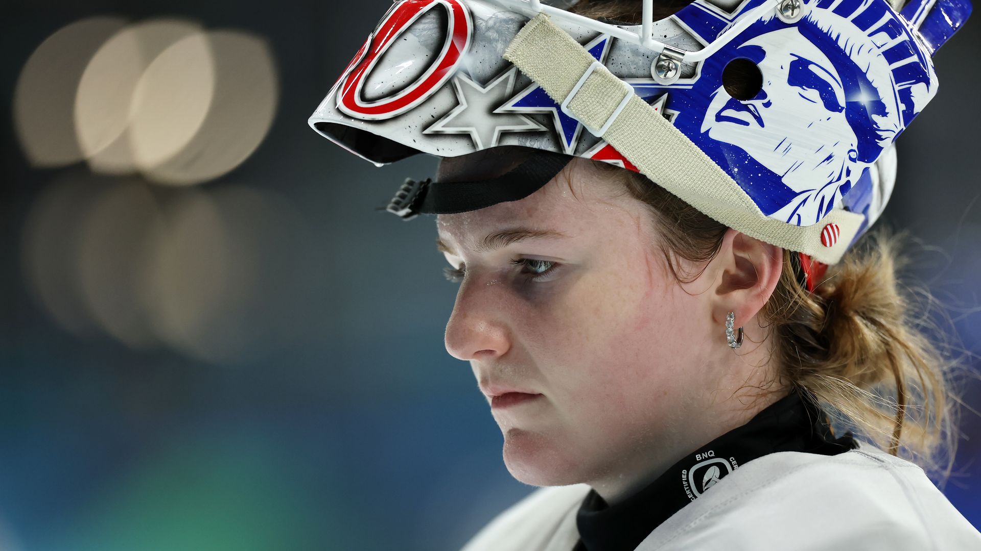 MILAN, ITALY - FEBRUARY 04: Ava McNaughton #30 of Team United States is seen during a training session on day minus two of the Milano Cortina 2026 Winter Olympic games at Milano Rho Ice Hockey Arena on February 04, 2026 in Milan, Italy. (Photo by Jamie Squire/Getty Images)
