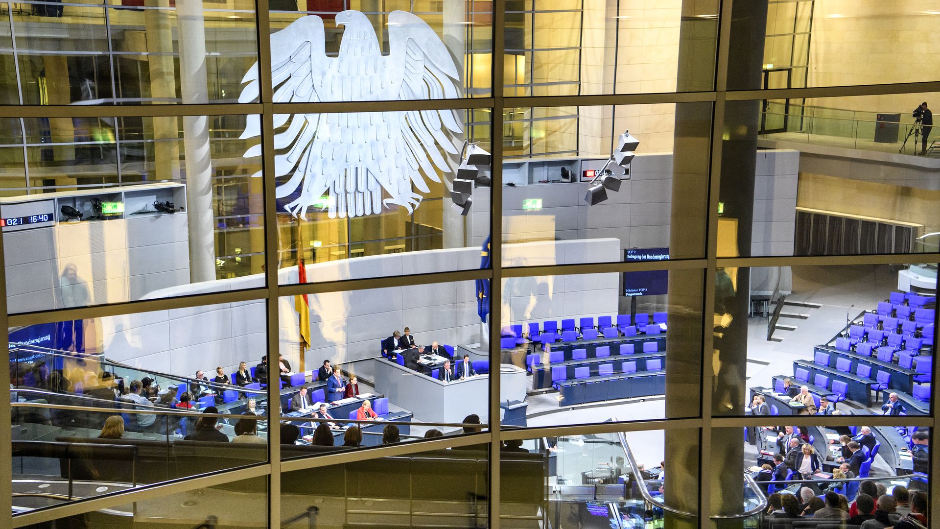 Interior of Plenary Hall (meeting room) of German Parliament (Deutscher Bundestag), 