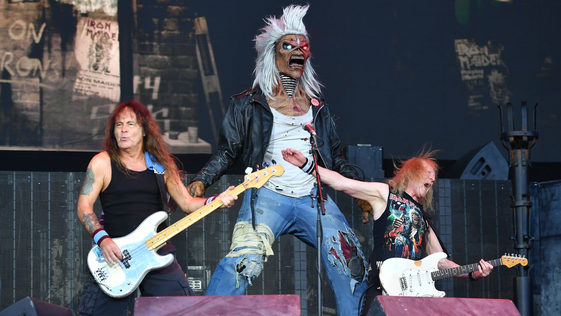 Steve Harris and Janick Gers of Iron Maiden perform during EDDFEST as part of the 'Run For Your Lives World Tour' at Knebworth Park on July 11, 2026. (Photo by Jim Dyson/Getty Images)