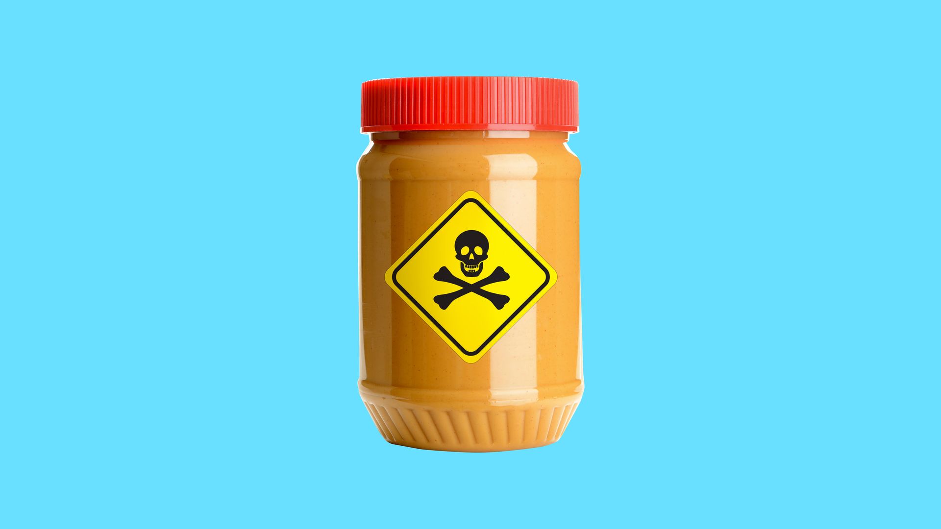 Editorial illustration of a peanut butter jar with a poison sign