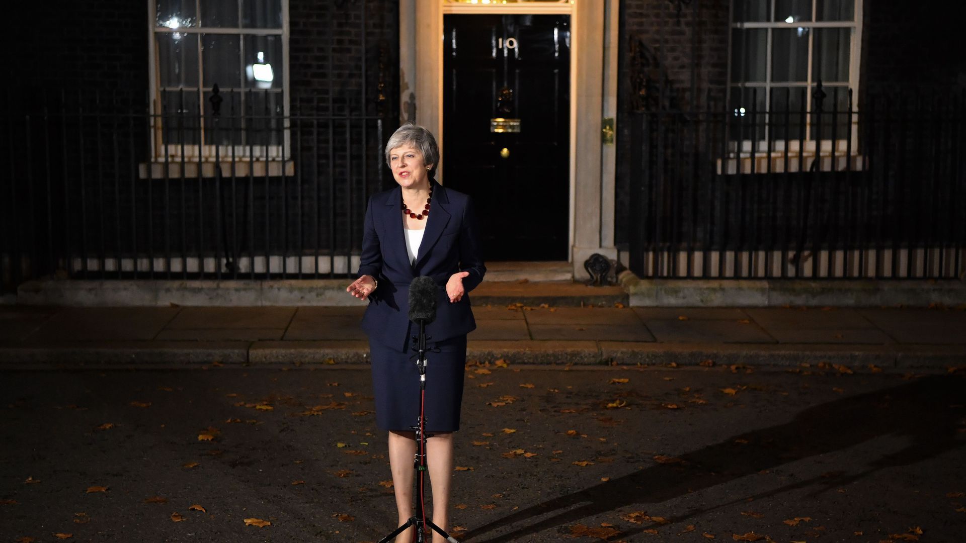 Theresa May stands in front of 10 Downing Street in London