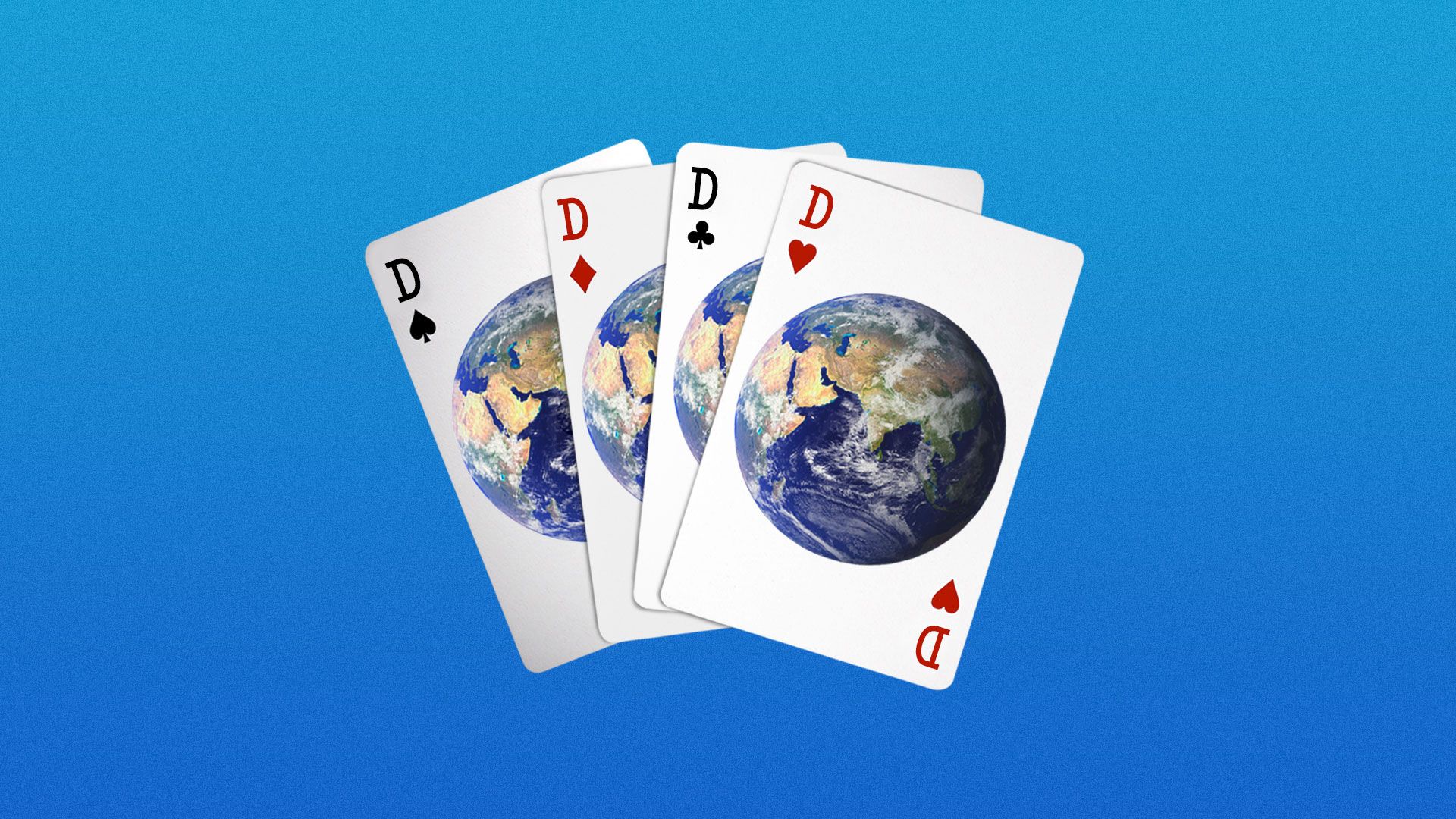 Illustration of globe playing cards.