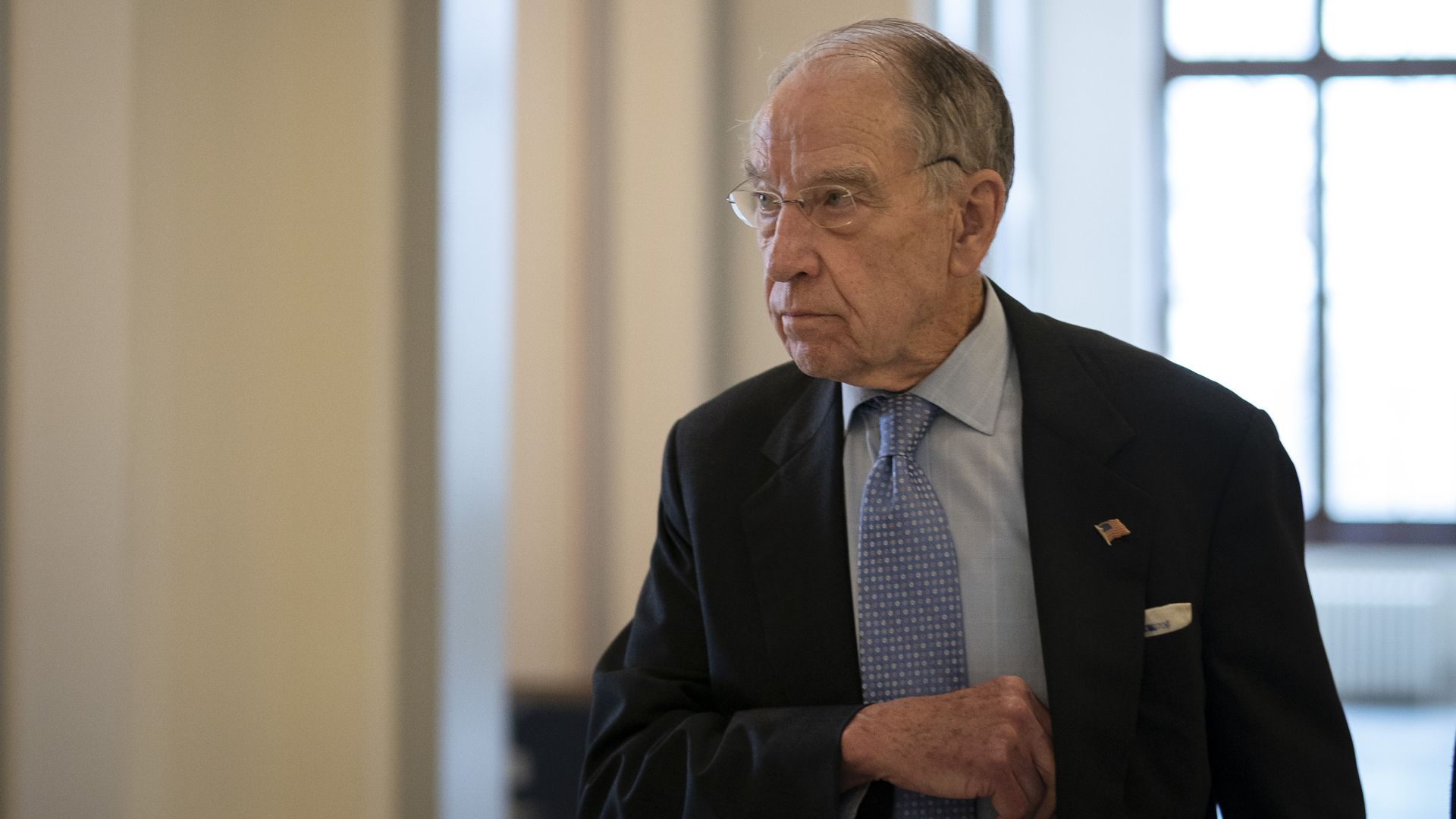 Sen. Chuck Grassley (R-IA) arrives to a Senate GOP lunch meeting in the Russell Senate Office Building on Capitol Hill March 20, 2020 in Washington, DC.